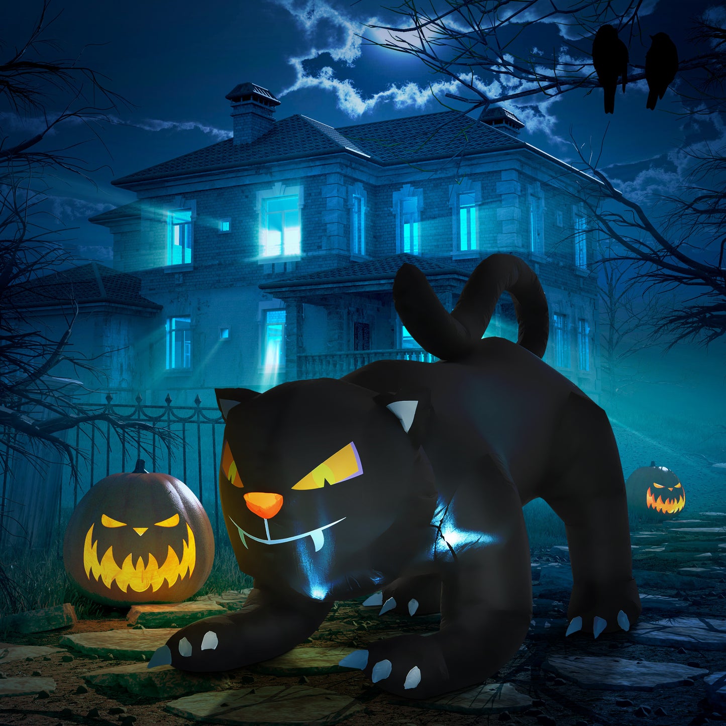 HOMCOM 4Ft Tall Halloween Inflatable Black Cat Airblown Outdoor Yard Decoration Holiday Garden Decor