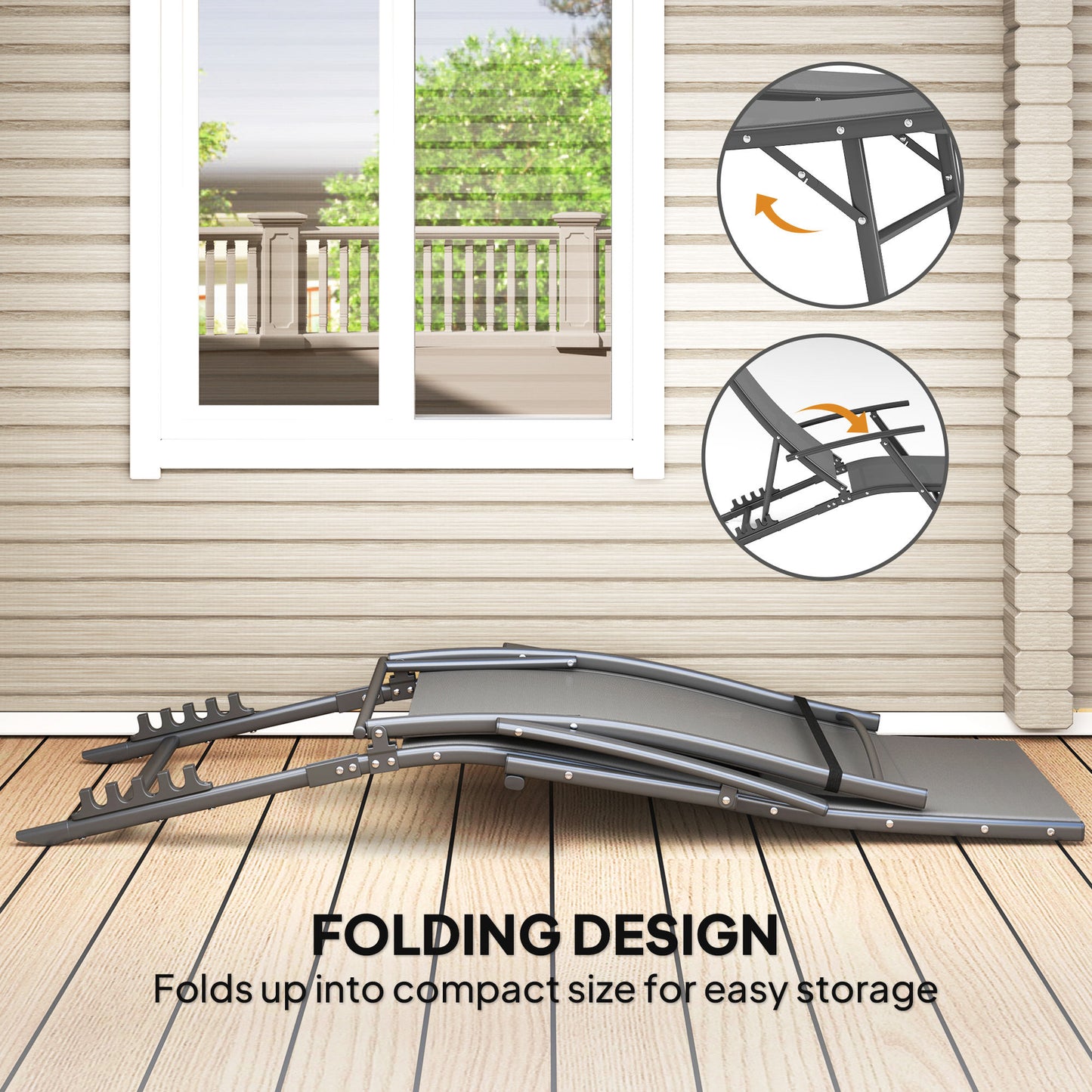 Outsunny Folding Chaise Lounge Chair Set of 2, Reclining Outdoor Lounge Chair Set with Quick Drying Pad Headrest Side Pocket, Tanning Chair Set for Beach Garden Pool, Light Grey