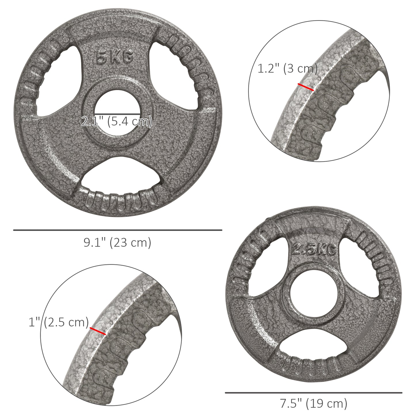 Soozier Set of 4 Weight Plates for 2"/5cm hole Dumbbell Handle Bar, 33 lbs Dumbbell Plates Barbell Weights, 2 x 11 lbs, 2 x 5.5 lbs, Silver