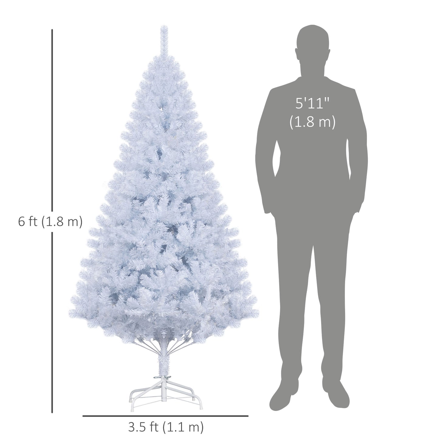 HOMCOM 5ft White Christmas Tree Artificial Christmas Tree with 536 Branch Tips and Metal Stand