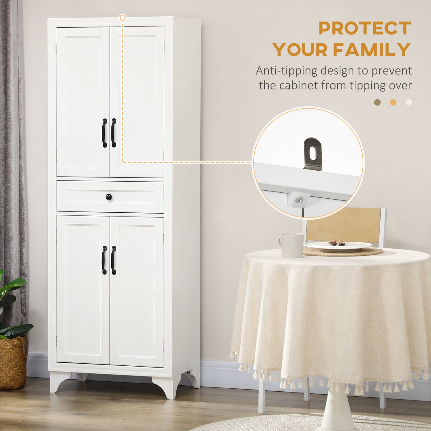 HOMCOM Freestanding Storage Cabinet, Kitchen Pantry Cabinet with 2 Shelves, 4 Doors, Kitchen Storage Cabinets for Dining Room