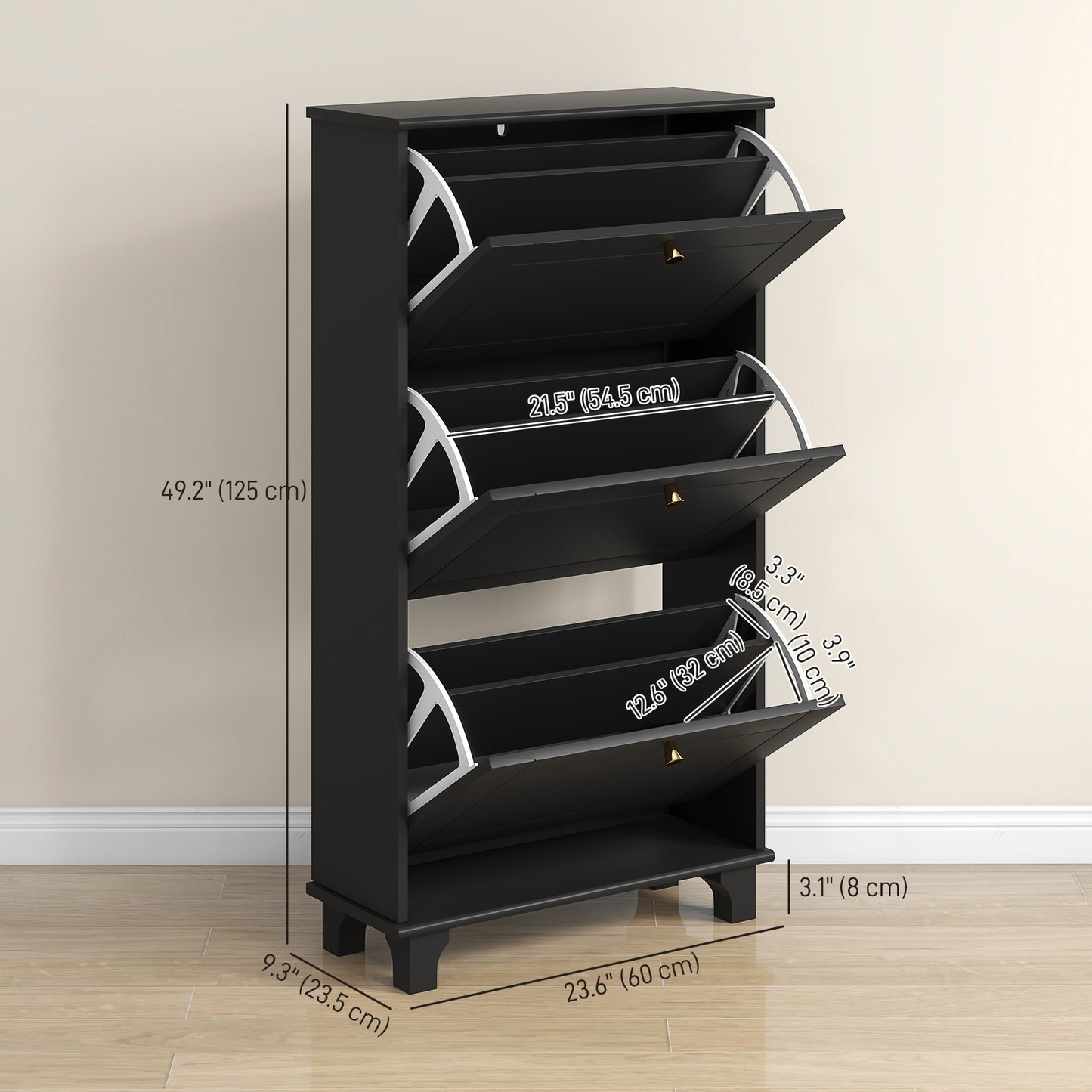 HOMCOM Narrow Shoe Storage with 3 Flip Drawers and Adjustable Shelves, Shoe Cabinet Organizer for 12 Pairs of Shoes, White