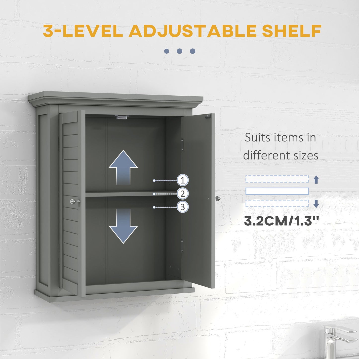kleankin Over Toilet Storage Cabinet, Bathroom Wall Cabinet with Adjustable Shelf for Living Room and Entryway, White