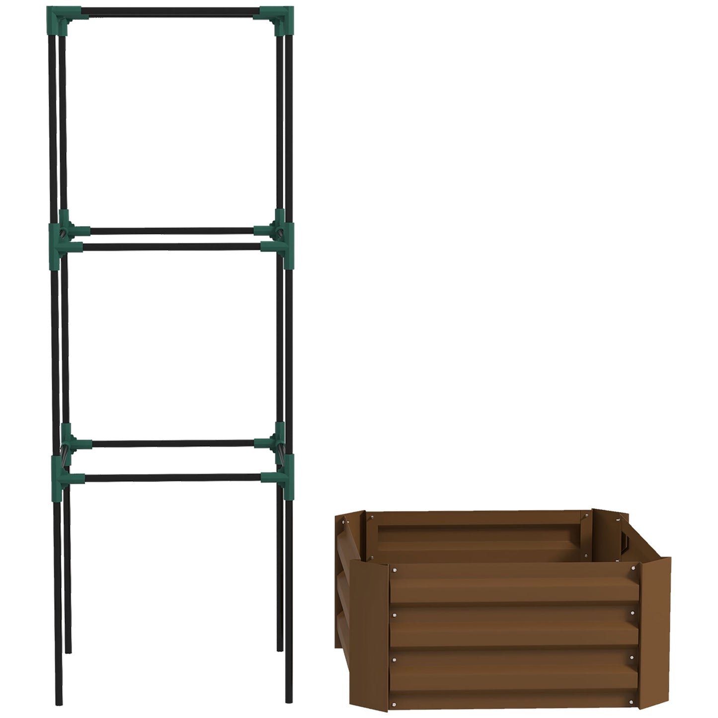 Outsunny Galvanized Planter Box, Outdoor Raised Garden Bed with 4-Tier Trellis Tomato Cage for Climbing Vines, Vegetables, Green