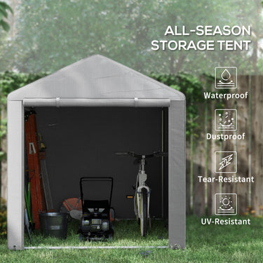 Outsunny Portable Bicycle Shed with Galvanised Steel Frame and Large Door, Waterproof Outdoor Shed for Garden Tools, Dark Grey