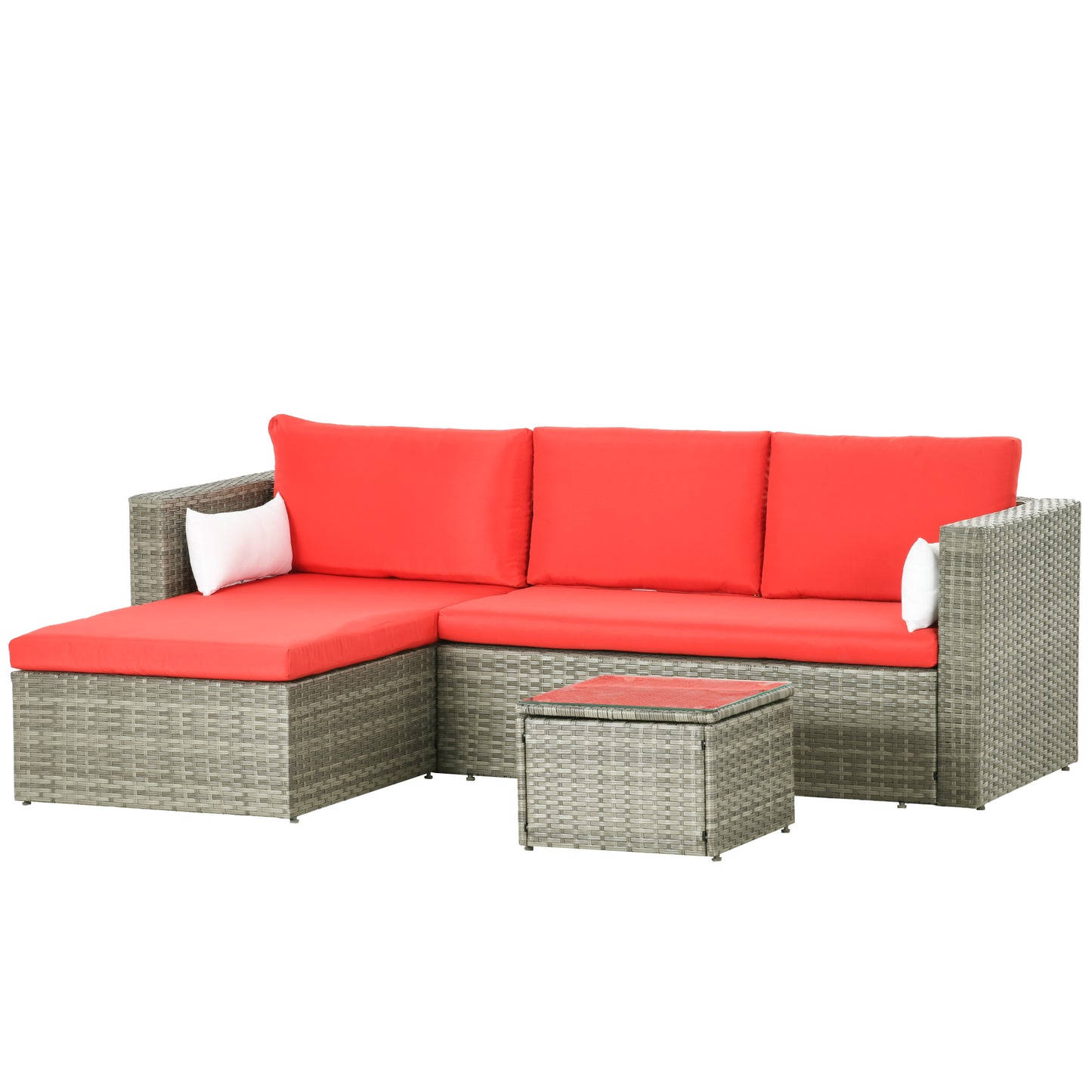 Outsunny 3-Piece Patio Furniture Set Modern Sectional Sofa Rattan Chair Wicker Conversation Set Outdoor Hand Woven Rattan Wicker Furniture Patio Coffee Table Sofa Set, Blue