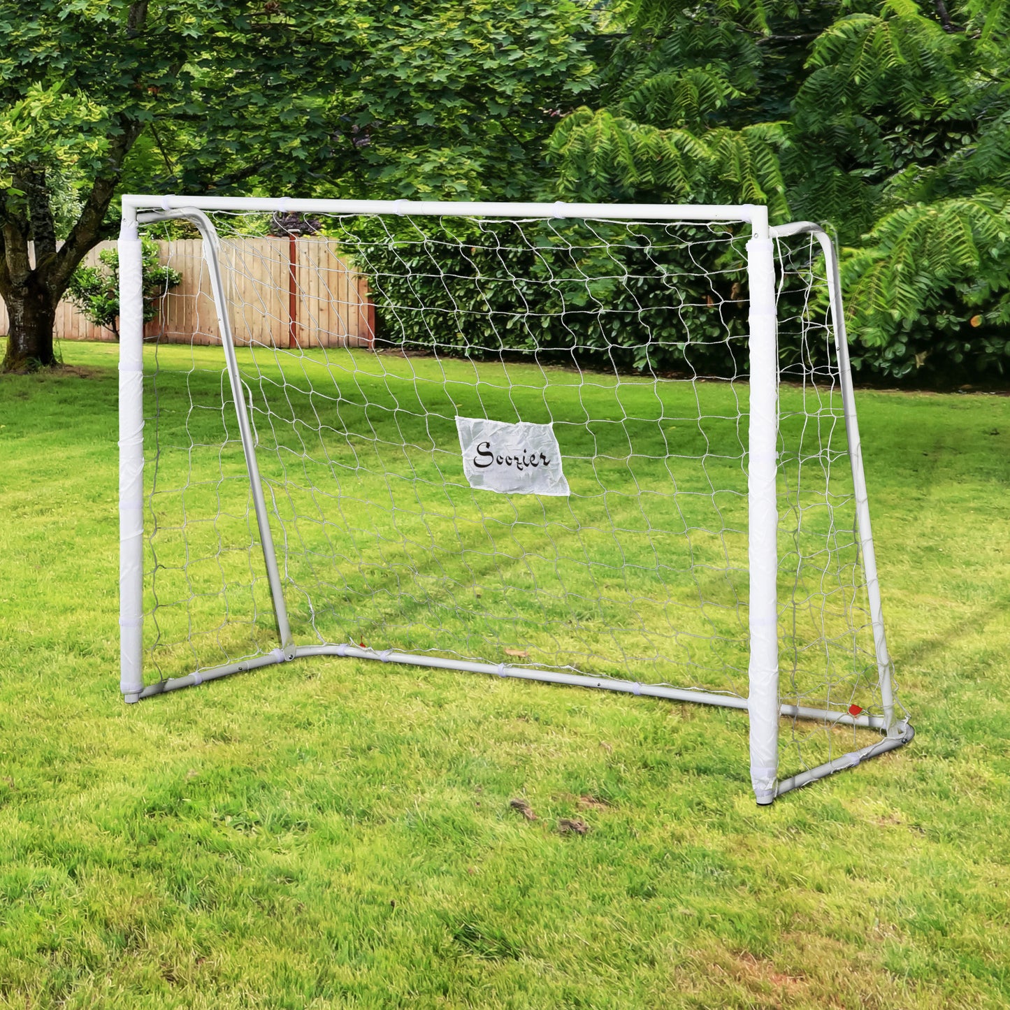 Soozier 6ft x 4ft Soccer Goal Net with Metal Frame, PE Mesh, Ground Stakes, Easy Assembly, Yellow