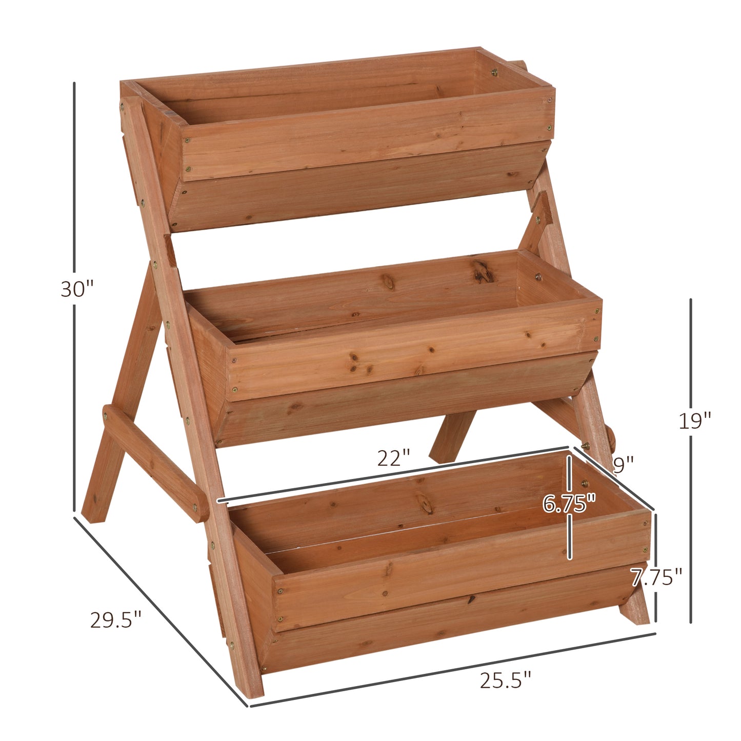 Outsunny 3 Tier Elevated Planter Box, Vertical Wooden Raised Garden Bed for Flowers, Vegetables, Herbs, 26" x 30" x 30", Green