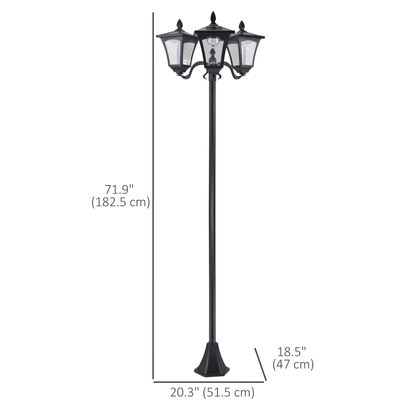 Outsunny Single Solar Lamp Post Garden Solar-Powered LED Streetlight Style Outdoor Light Waterproof 5-6 Hours with Base for Lawn Pathway Walkway 47"H, Black
