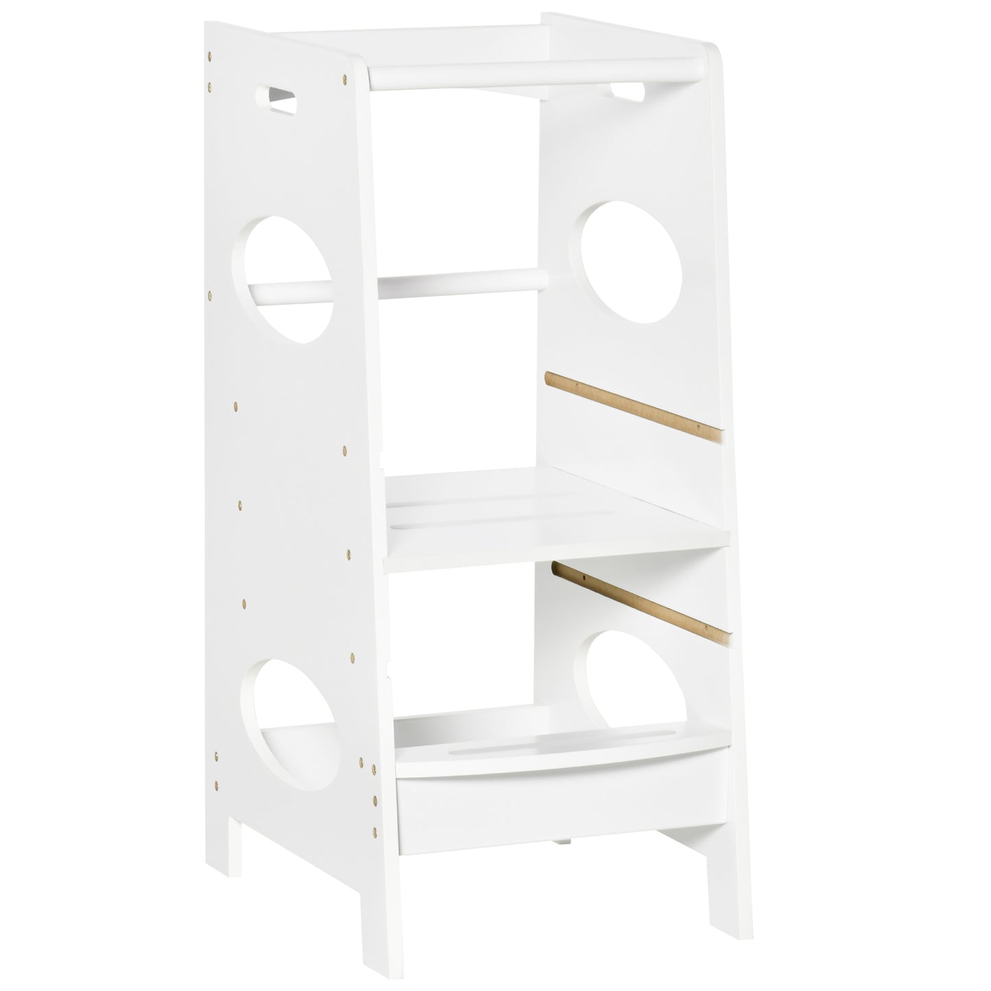 HOMCOM Toddler Tower Kitchen Helper with 3-Level Adjustable Height, Heavy-Duty Kids Step Stool with Safety Rail, White