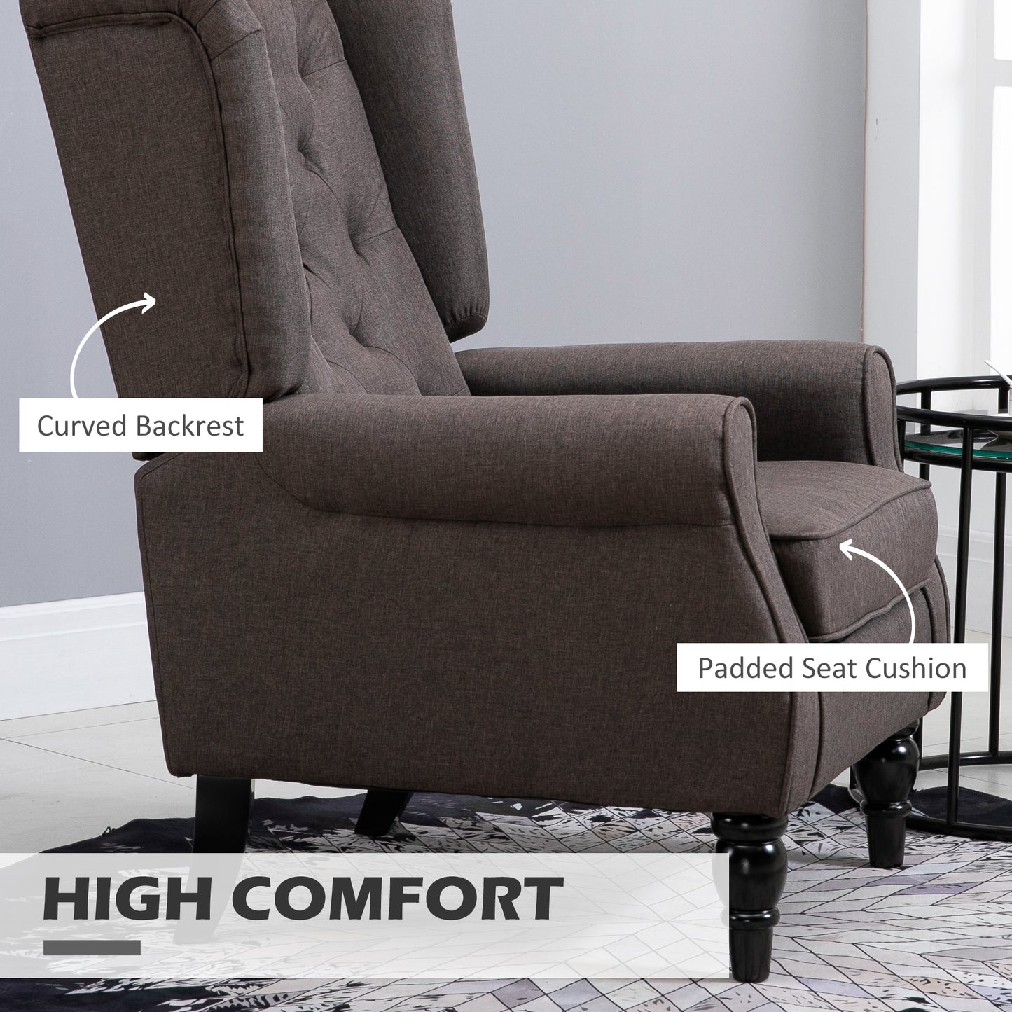 HOMCOM Fabric Accent Chair, Button Tufted Armchair, Upholstered Modern Living Room Chair, Wingback Chair with Wood Legs, Rolled Arms, Thick Padding for Bedroom, White
