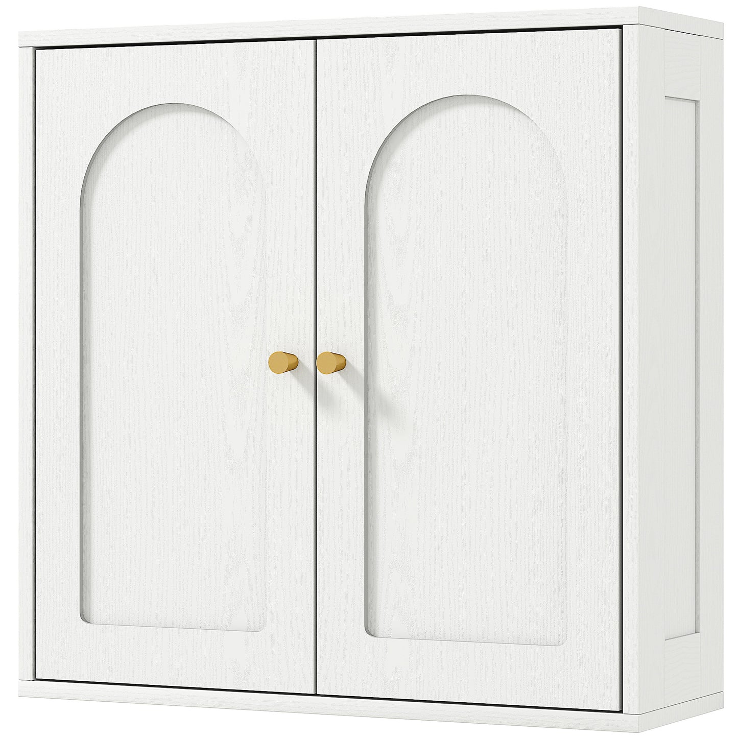 HOMCOM Medicine Cabinet, Modern Bathroom Wall Cabinet with 2 Arched Doors and Gold Handles, White Wood Grain