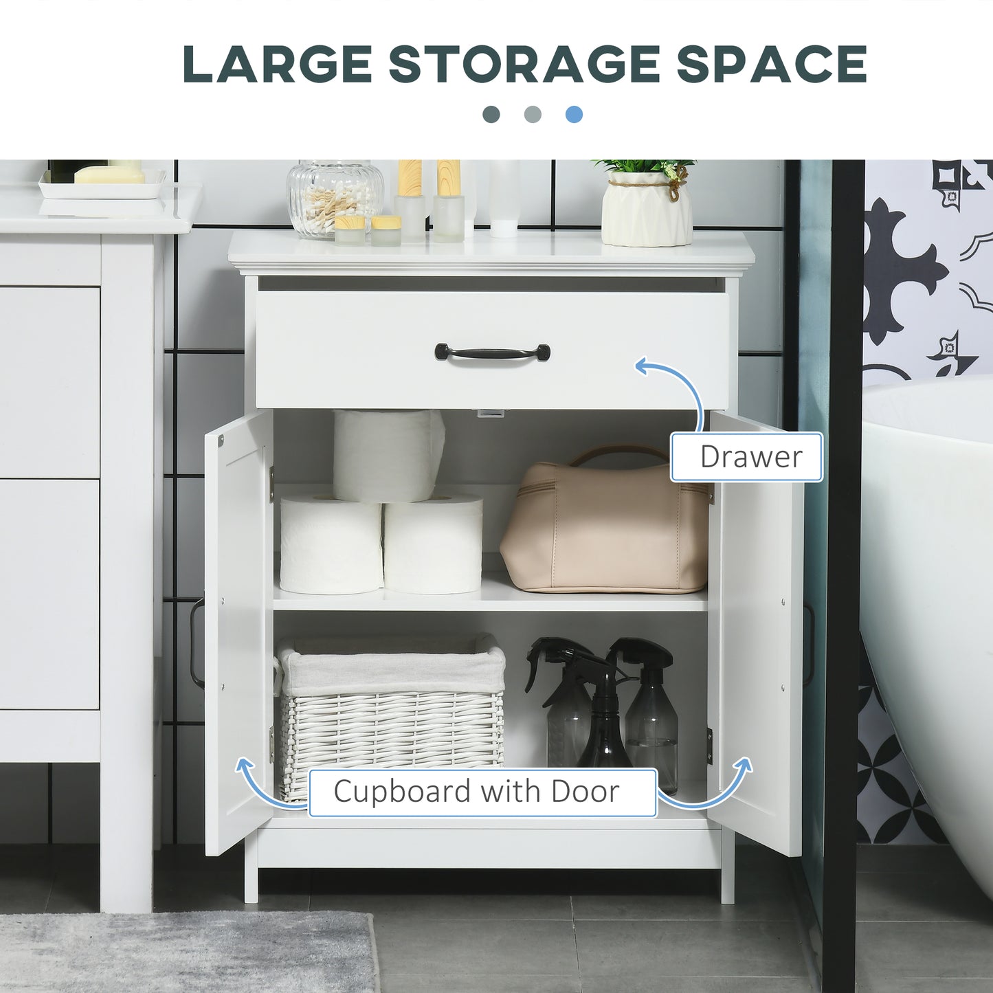 kleankin Bathroom Storage, Bathroom Cabinet with 2 Doors, Adjustable Shelves for Living Room Kitchen, 23.6"x11.8"x29.5", White