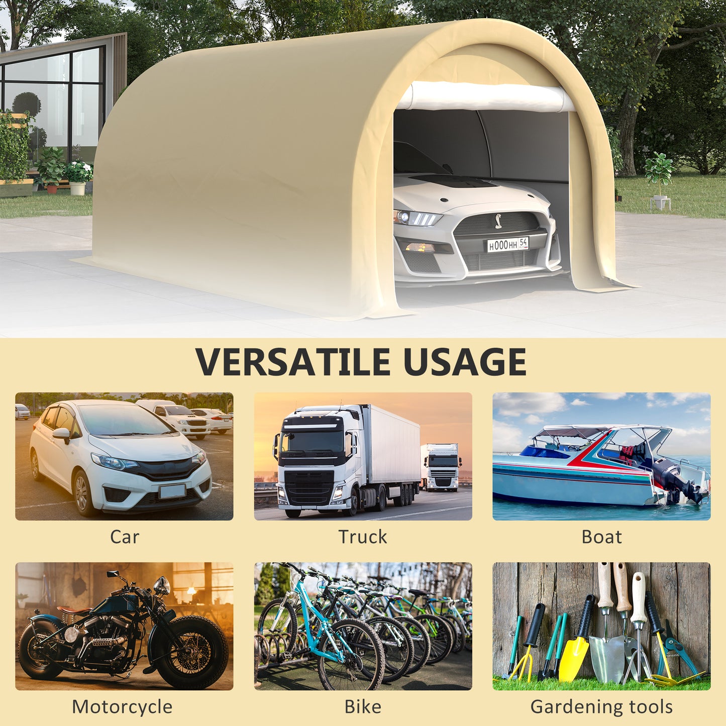 Outsunny 10' x 16' Heavy Duty Portable Carport Tent with Zippered Door, PE Cover for Car, Boat, Motorcycle, Bike, White