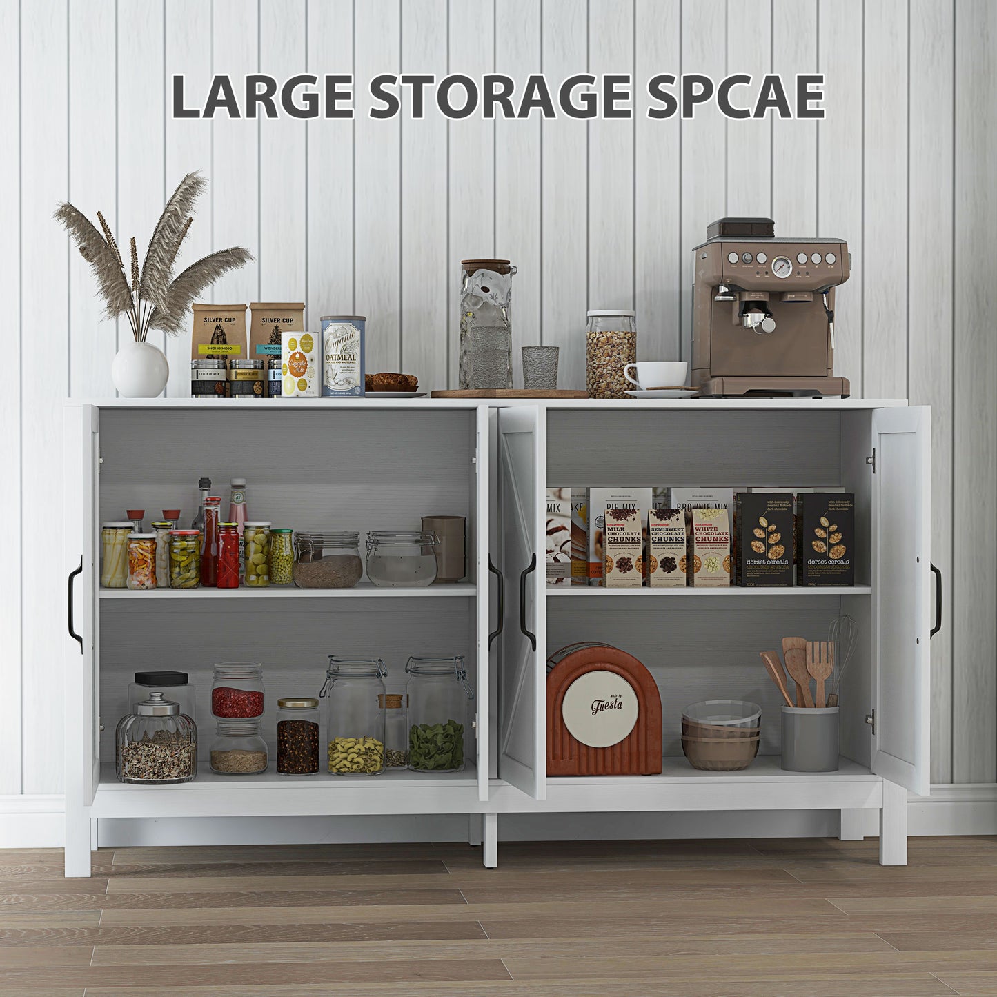 HOMCOM Sideboard Buffet, Storage Cabinet with Barn Door and Adjustable Shelf, TV Stand for TVs up to 65 Inches, Black Oak