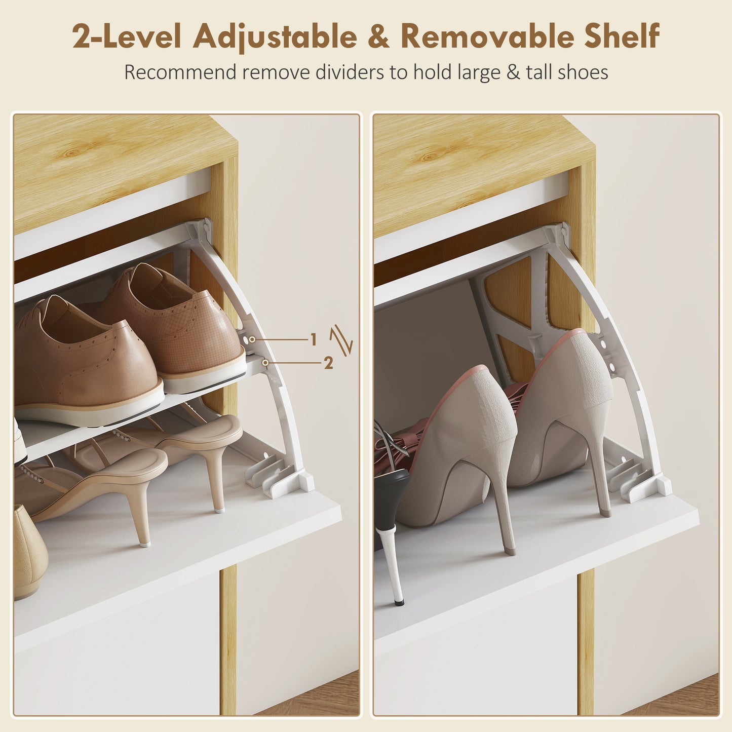 HOMCOM Narrow Shoe Cabinet, High Gloss Shoe Storage Cabinet with 4 Flip Drawers and Adjustable Shelves, Holds 20 Pairs, White