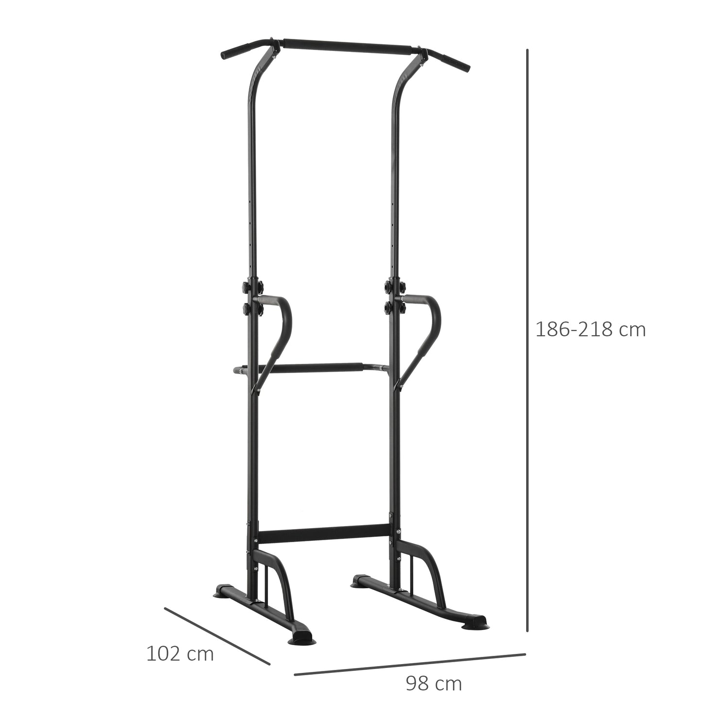 Soozier Power Tower Dip Station Pull Up Bar, Multi-Function Push Up Equipment with Adjustable Height for Home Gym Strength Training Workout Fitness, Black