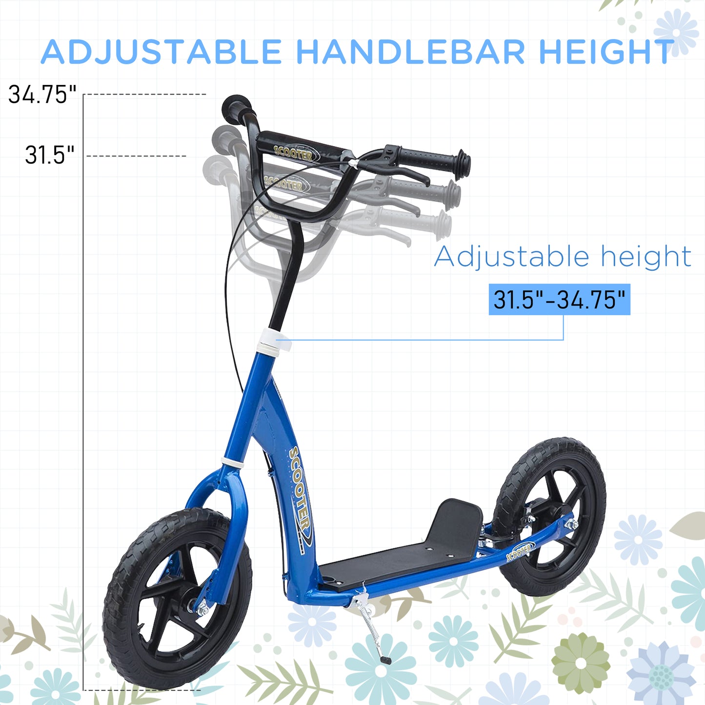 HOMCOM Kids Scooter Street Bike Bicycle for Teens Ride on Toy w/ 12'' Tire for 5-12 Year Old Blue