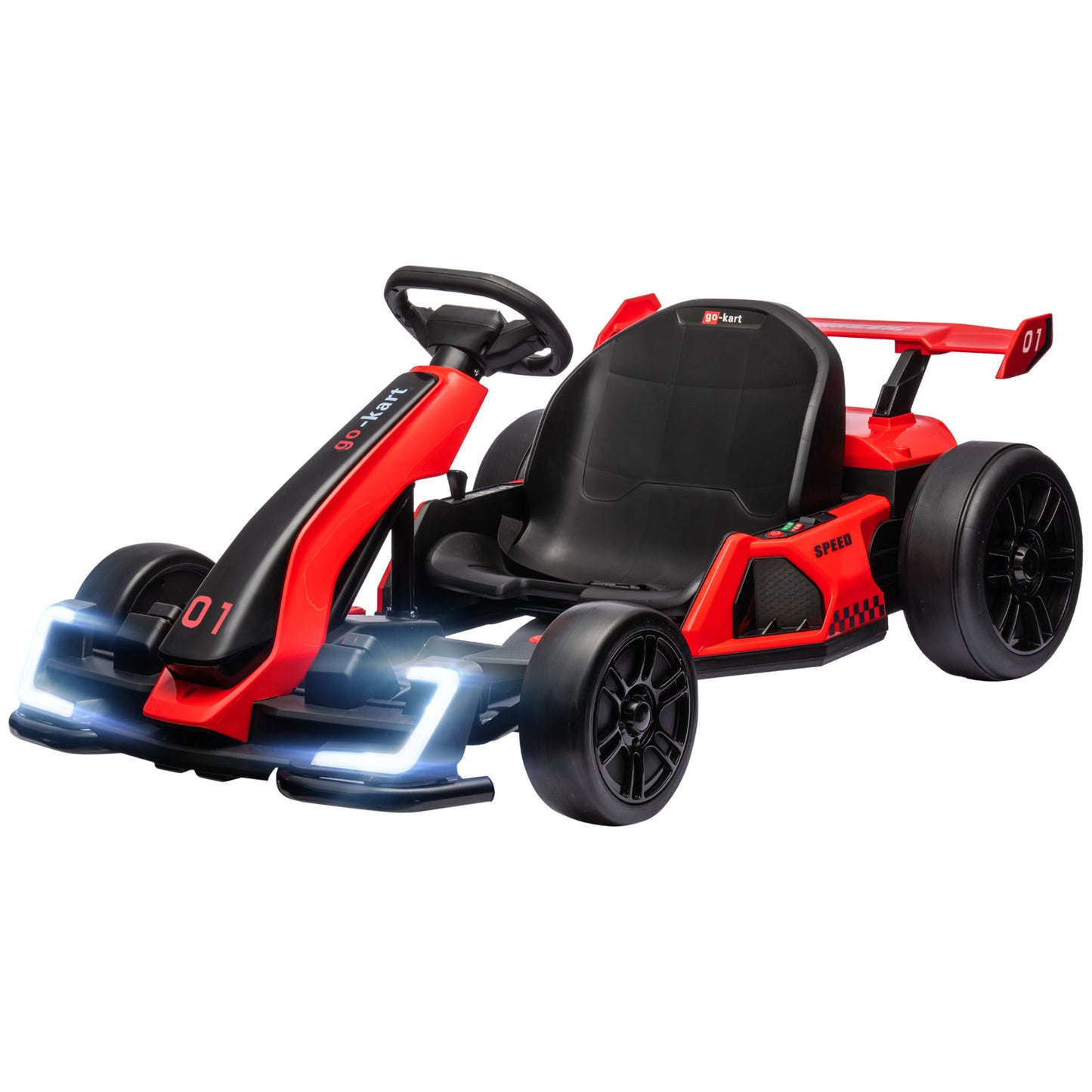 Aosom 24V Electric Go Kart, Battery Powered Kids Drift Kart with Adjustable Seat, Seat Belt, Horn, Music, Light, White