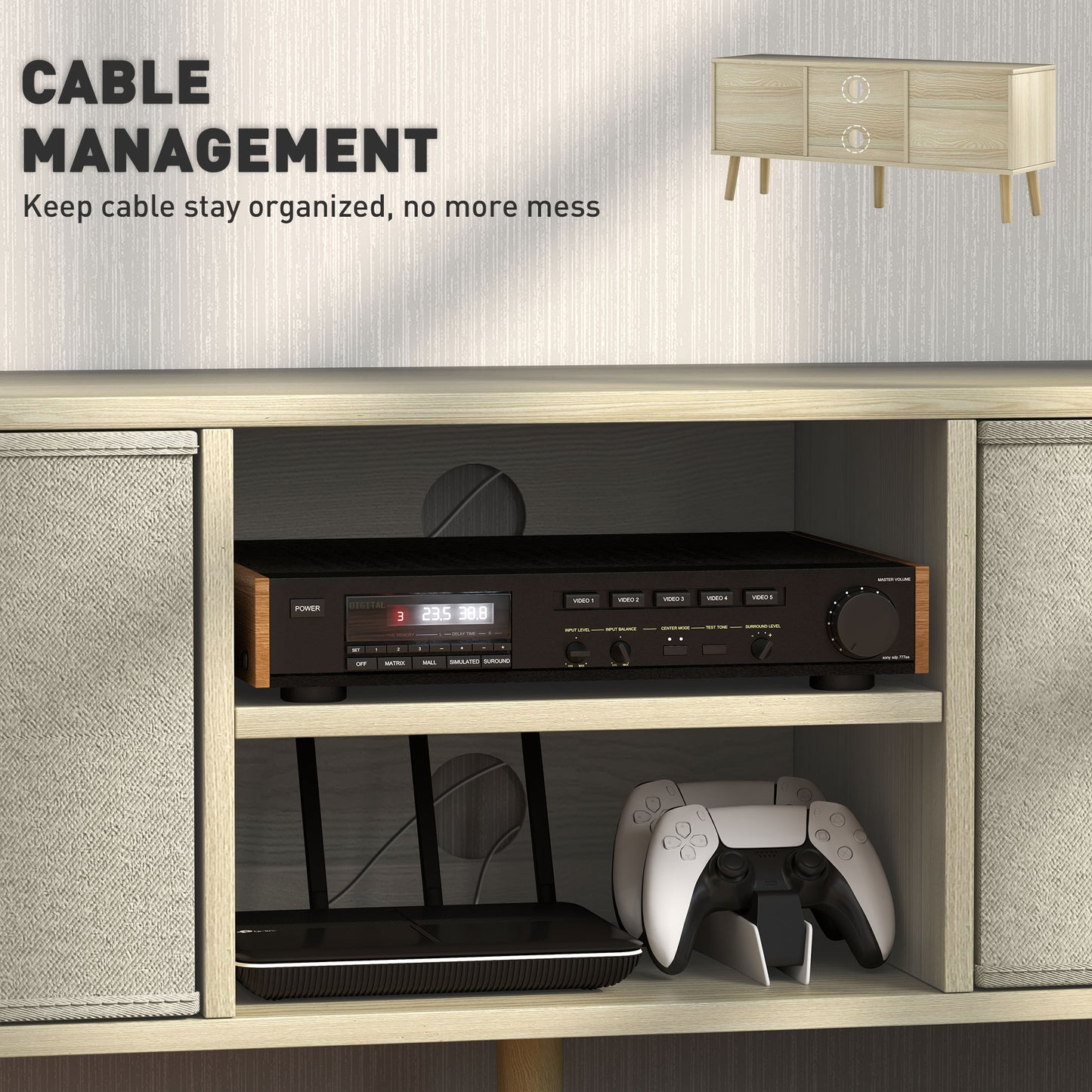 HOMCOM Modern TV Stand Cabinet with Foldable Drawers and Shelves for Living Room, Bedroom, White