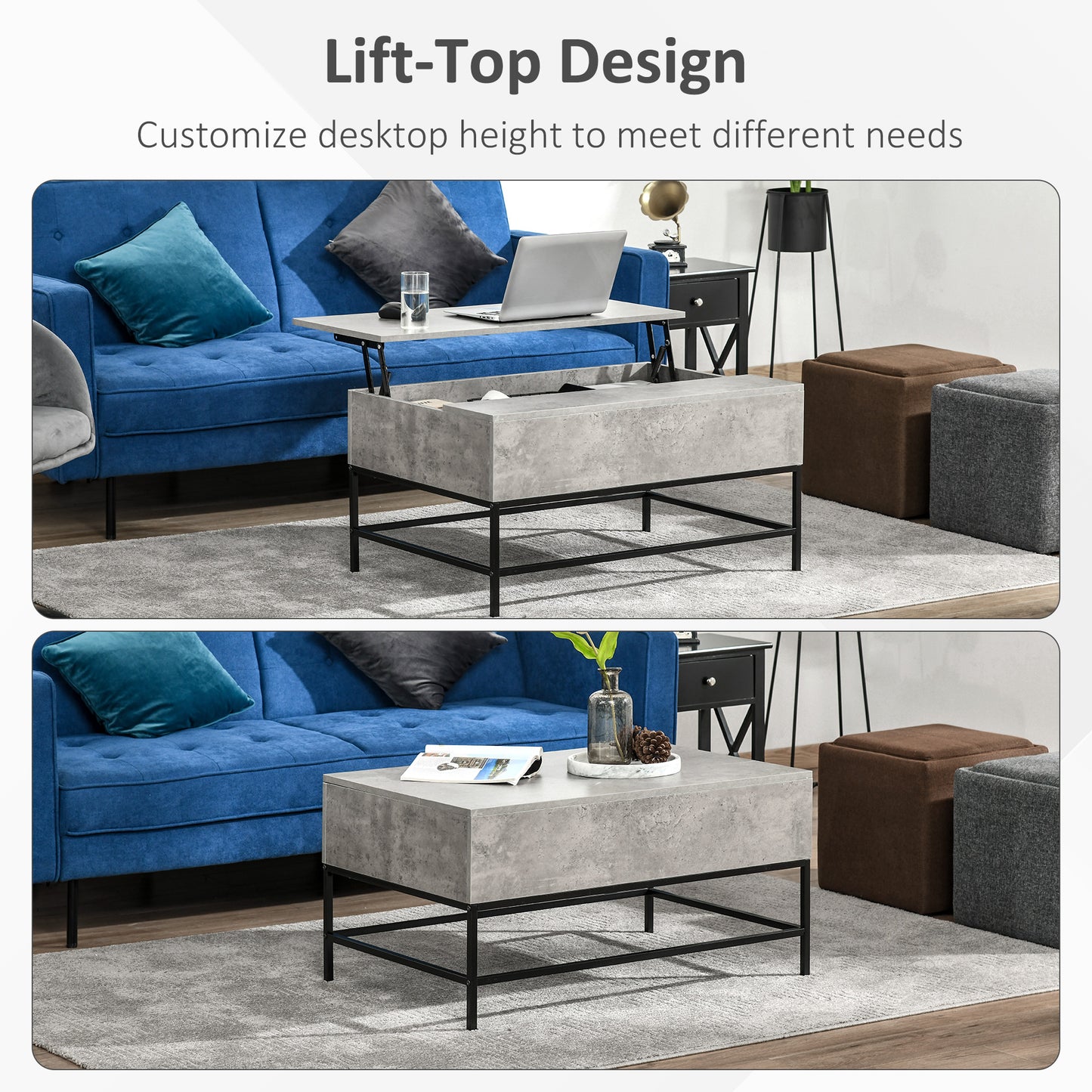 HOMCOM Lift Top Coffee Table with Hidden Storage Compartment Lift Tabletop Center Table for Living Room, Grey