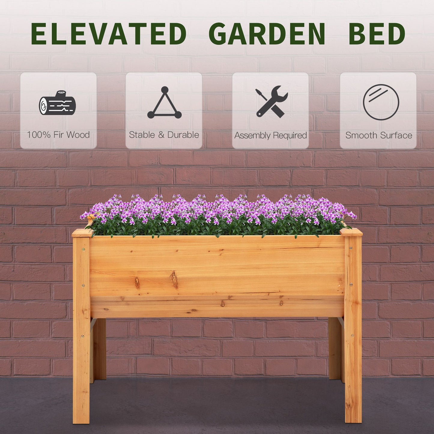 Outsunny Wooden Raised Garden Plant Stand Outdoor Tall Flower Bed Box with Hooks, 48" x 24" x 32", Nature Wood