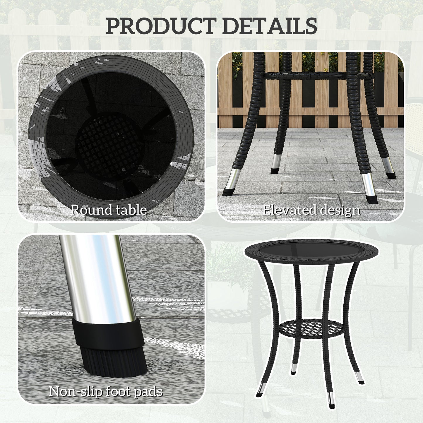 Outsunny Outdoor Rattan Dining Table, Patio Wicker Round Coffee Table with 2-Tier Storage Shelf, Brown