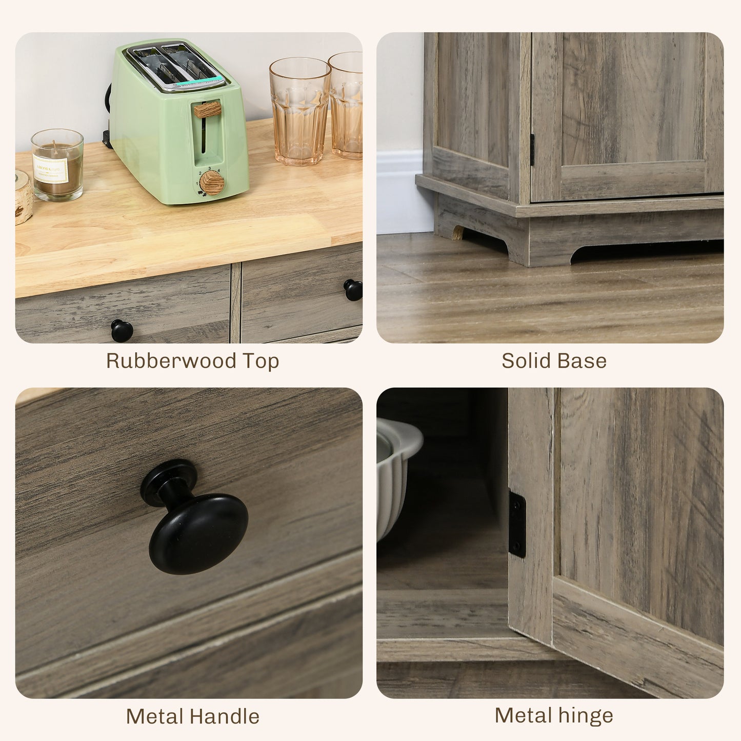 HOMCOM Modern Sideboard, Buffet Cabinet with Storage Cabinets, Drawers and Adjustable Shelves for Living Room, Washed Grey