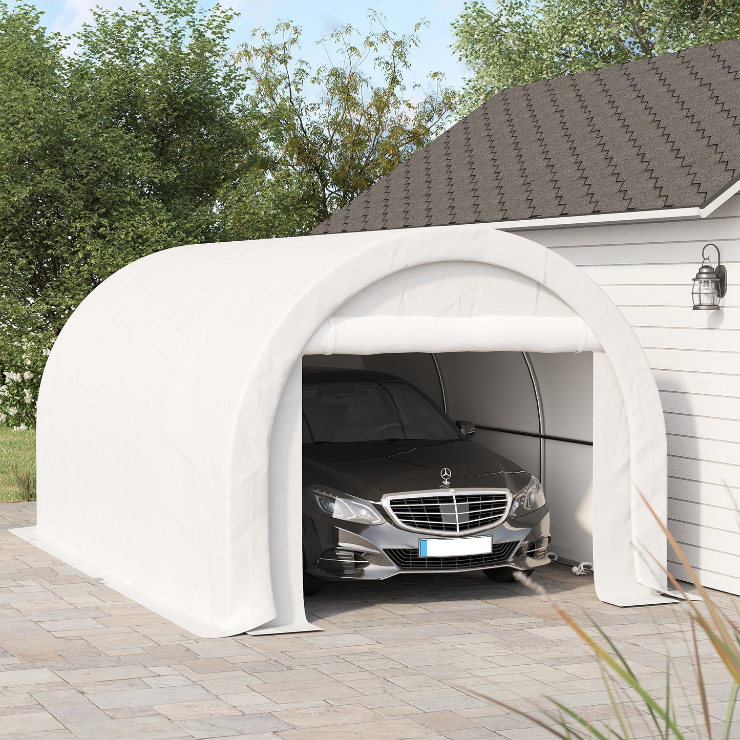 Outsunny 10' x 16' Heavy Duty Portable Carport Tent with Zippered Door, PE Cover for Car, Boat, Motorcycle, Bike, White