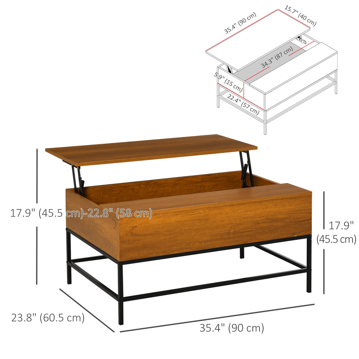 HOMCOM Lift Top Coffee Table with Hidden Storage Compartment Lift Tabletop Center Table for Living Room, Grey