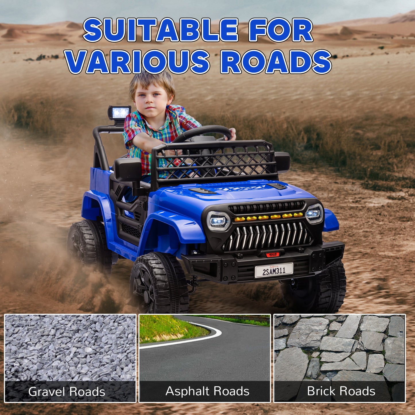 Qaba 12V Ride on Truck, Electric Car for Kids with Remote Control, Suspension, 3 Speeds, USB Music Headlights, Dark Blue