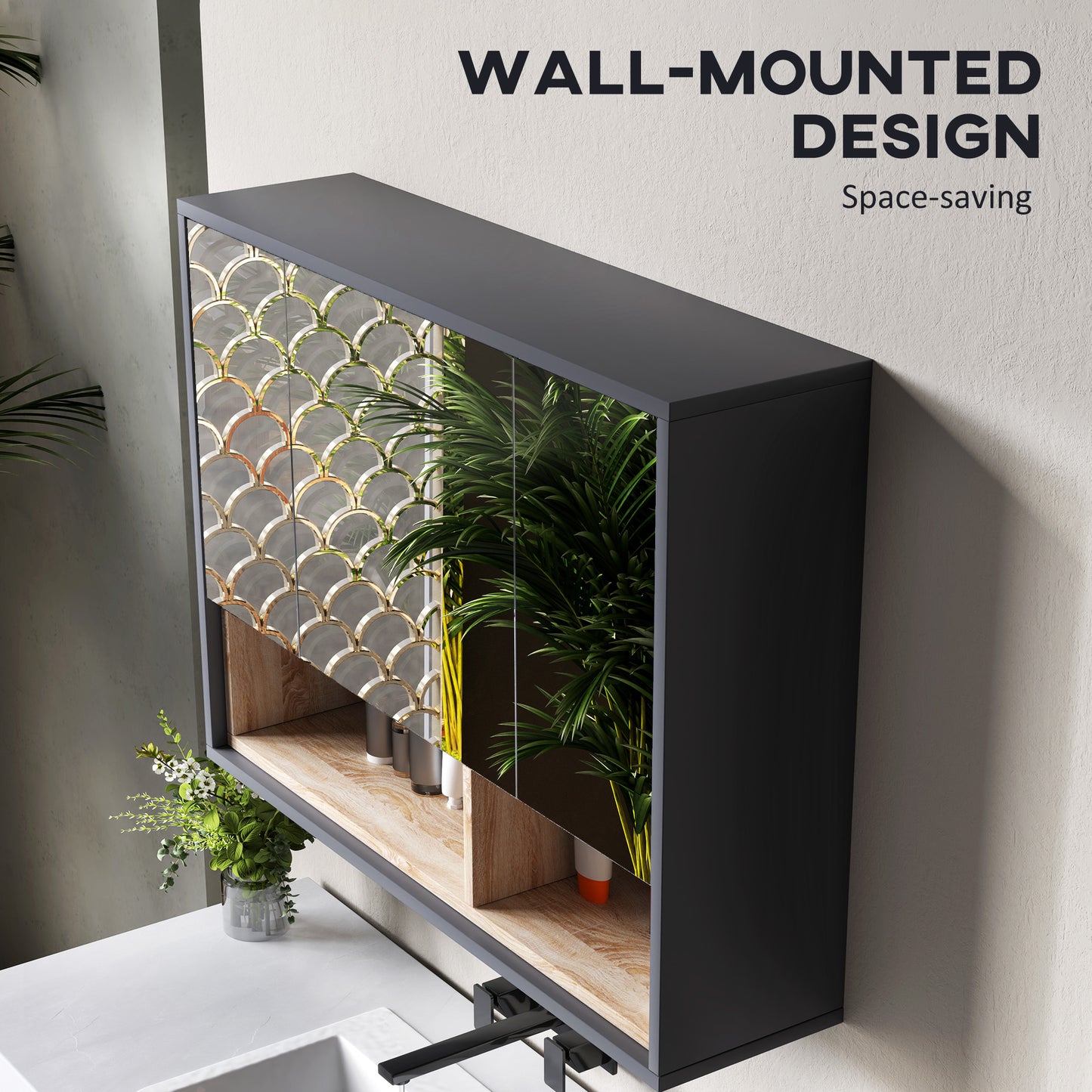 HOMCOM Wall Mounted Bathroom Medicine Cabinet with Mirror and Shelves, Grey