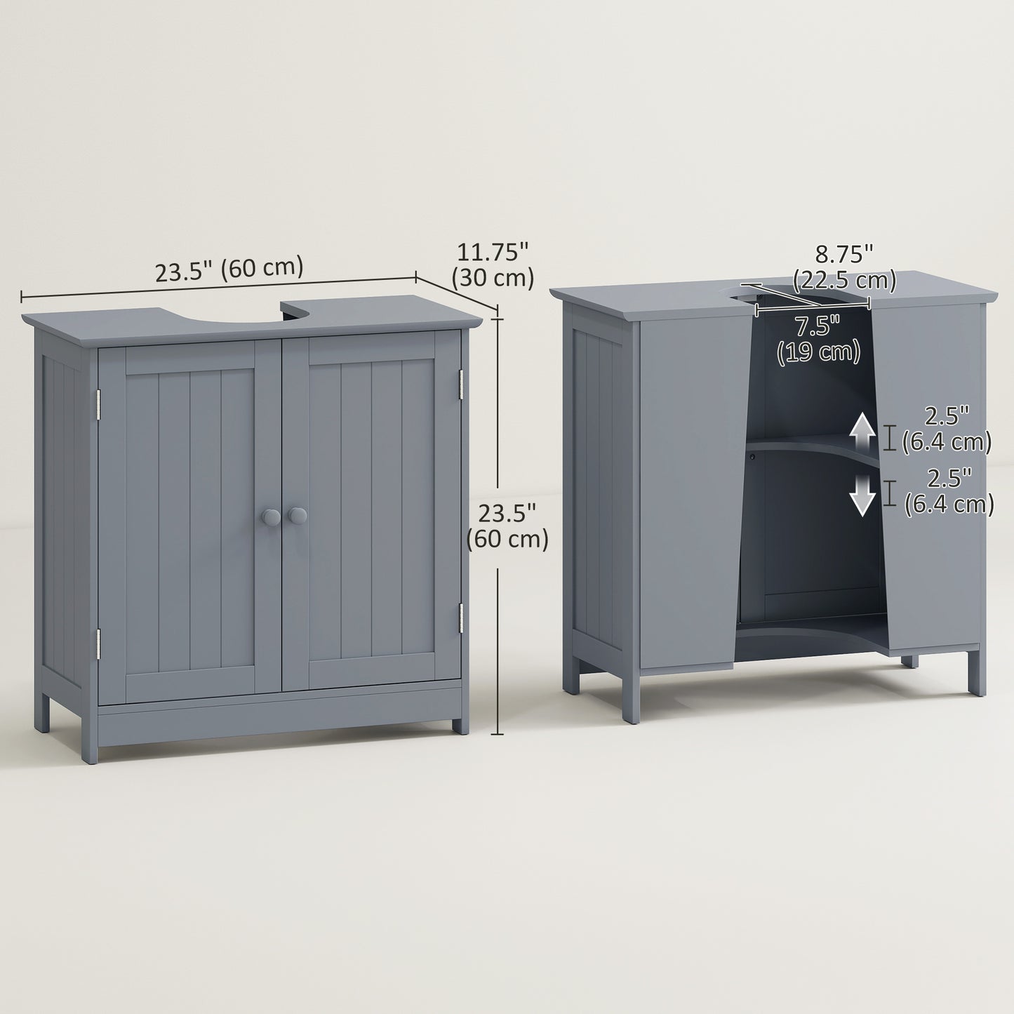HOMCOM Under Sink Bathroom Cabinet with 2 Doors and Shelf, Pedestal Sink Bathroom Vanity Furniture, White