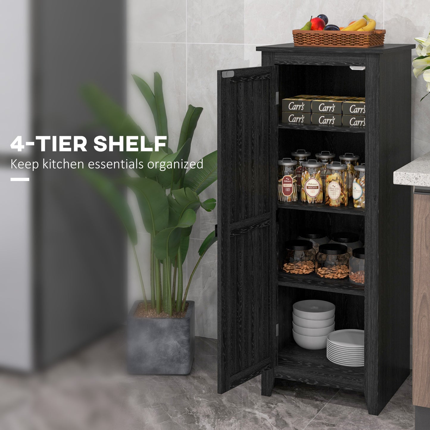 HOMCOM 48" Farmhouse Kitchen Pantry Storage Cabinet with Barn Door, Kitchen Pantry Cabinet with Adjustable Shelves, Natural