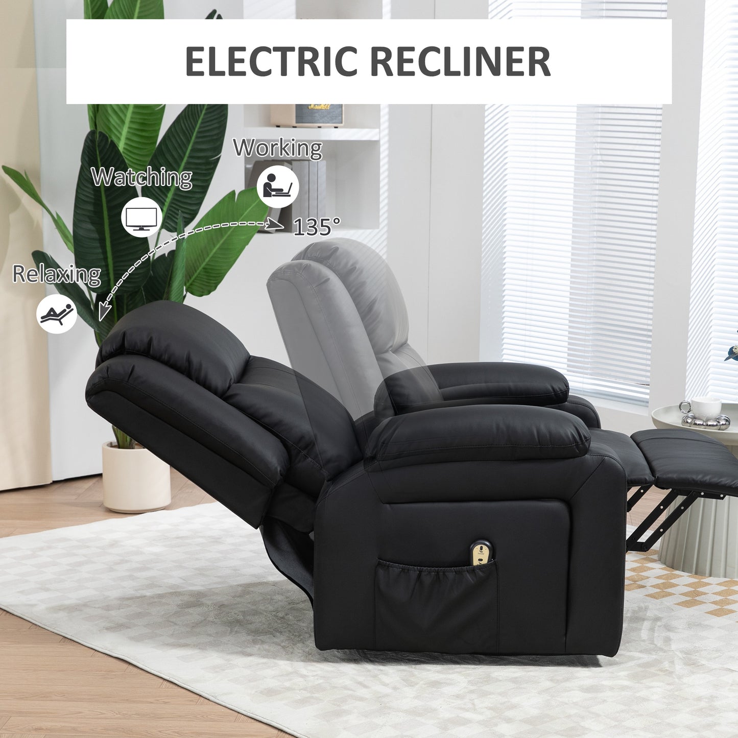 HOMCOM Lift Chair for Seniors, PU Leather Upholstered Electric Recliner Chair with Remote, Side Pockets, Quick Assembly, Grey