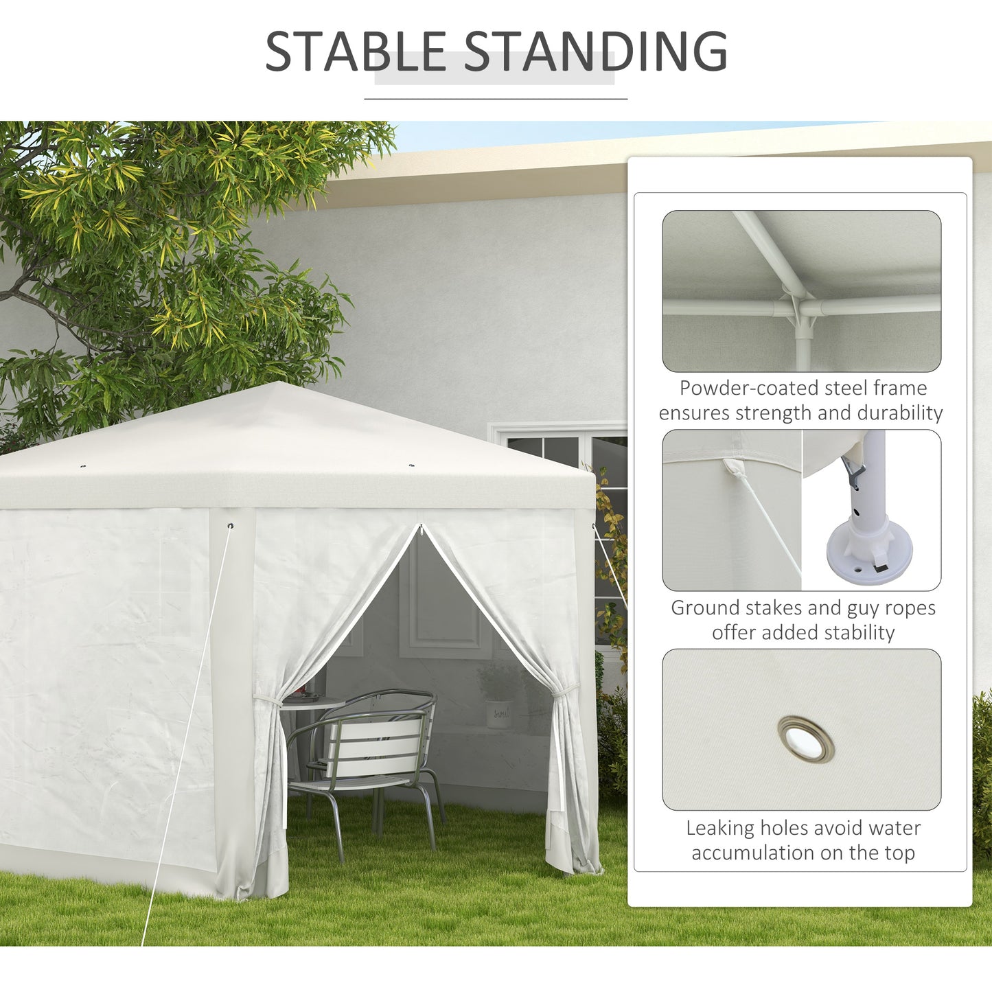 Outsunny Φ13' Hexagon Party Tent Patio Gazebo Outdoor Activity Event Canopy Quick Sun Shelter Pavilion with Netting Mesh Sidewall Cream White