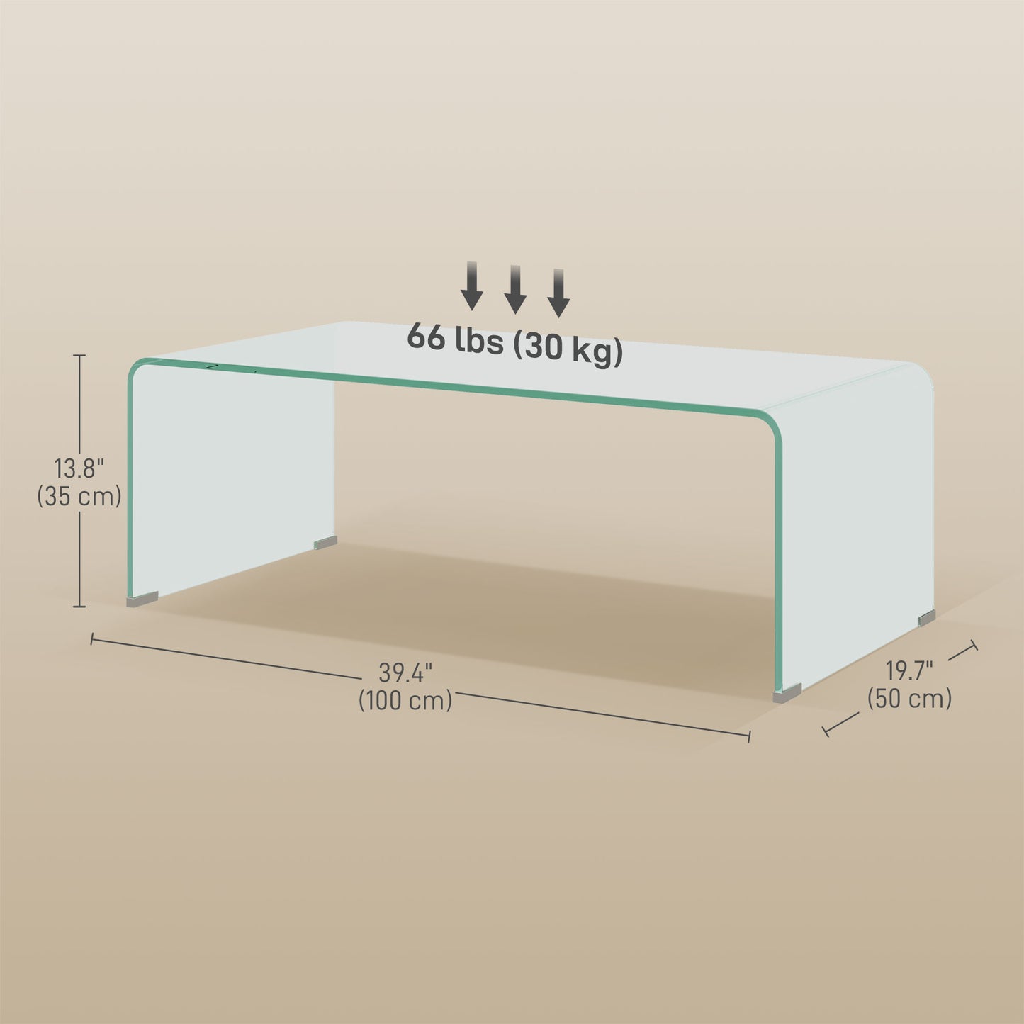 HOMCOM Glass Coffee Table, Clear Coffee Table for Living Room, Modern Rectangle Center Table with Safe Rounded Edges