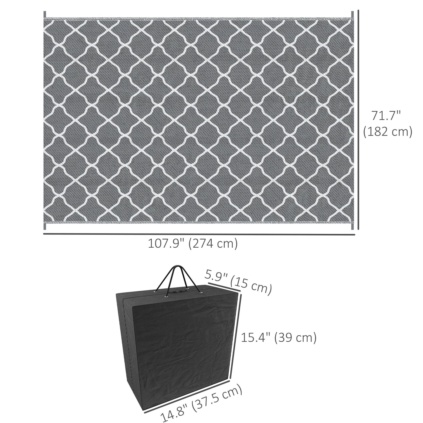 Outsunny Waterproof Outdoor Rug, 6' x 9' RV Rug Reversible Mat for Backyard, Deck, Picnic, Beach, Camping, Grey & White Net