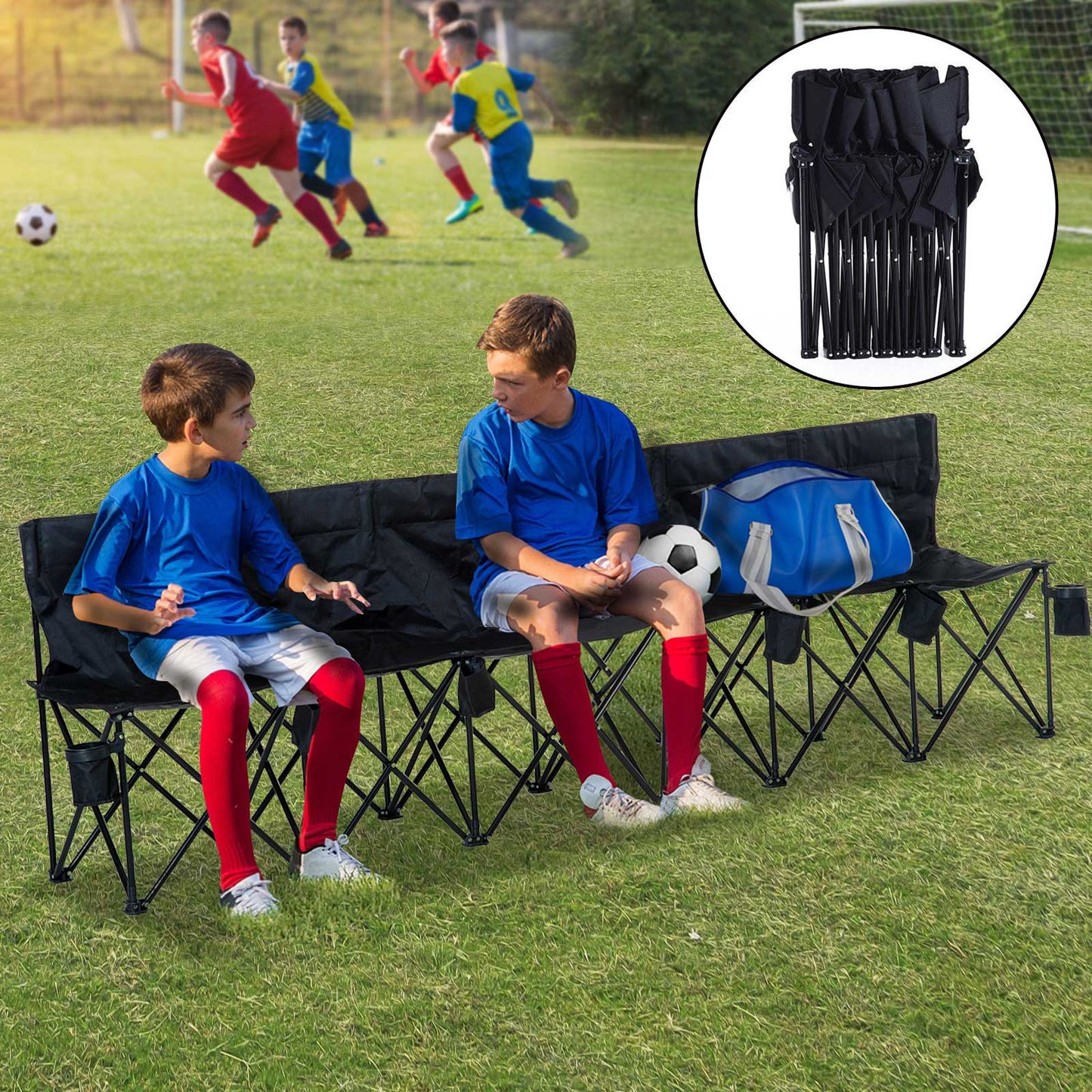 Outsunny 6 Seat Folding Camping Chair with Cup Holder and Carrying Case for Camping, Picnic, Sport Events, Black