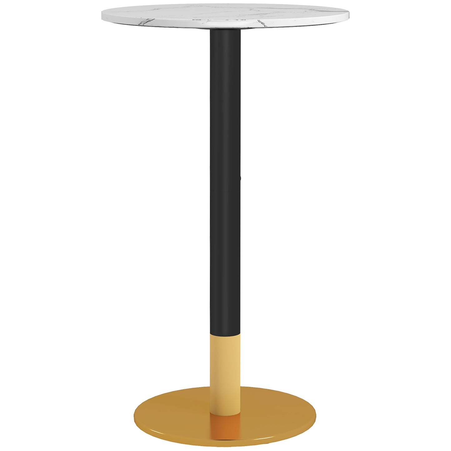 HOMCOM High Top Bar Table, Modern Round Dining Table with Faux-marbled Top and Gold Base, Bistro Table for 2 People, Black