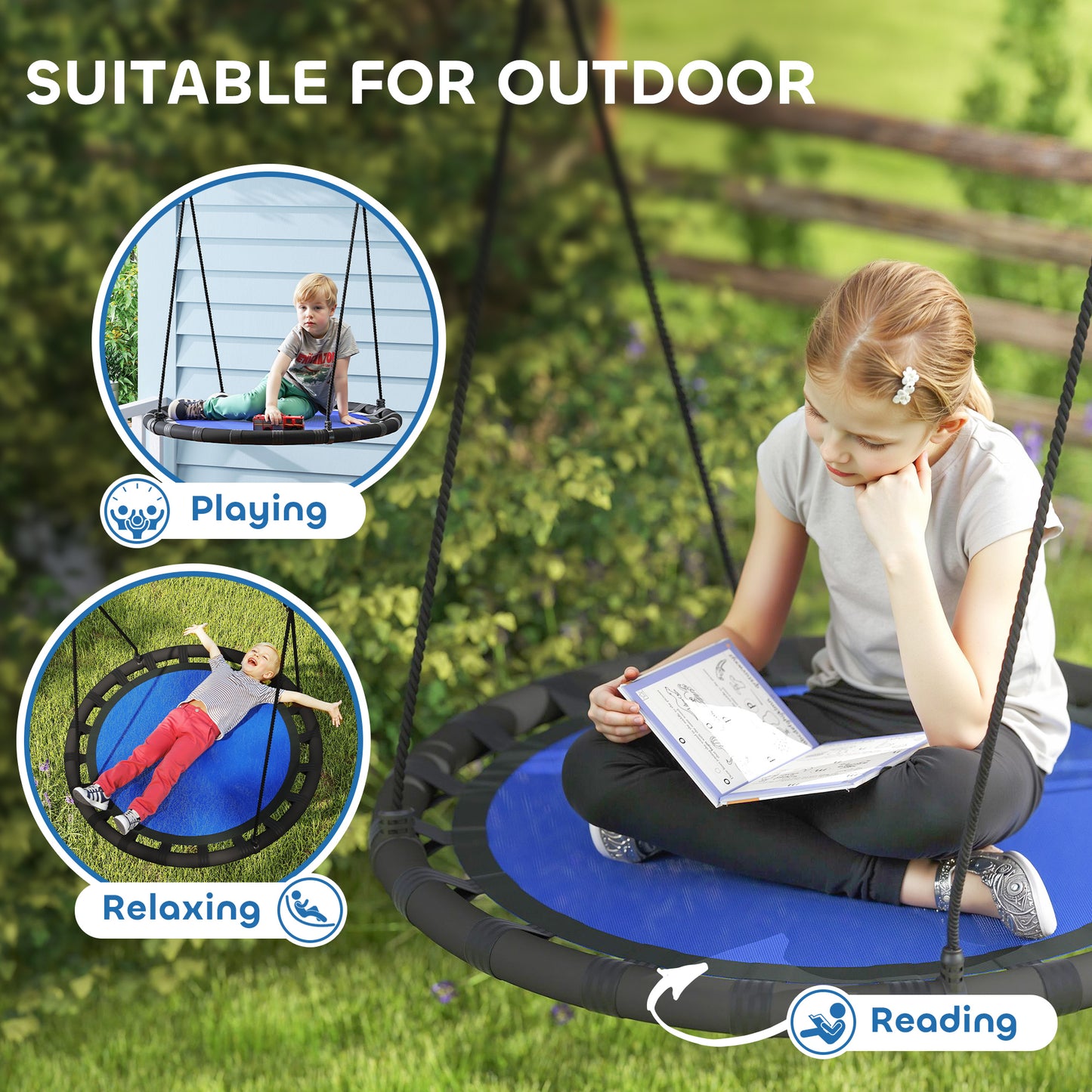 Qaba 39 inch Saucer Tree Swing Set for Kids with Adjustable Hanging Ropes for Outdoor, Backyard, Green