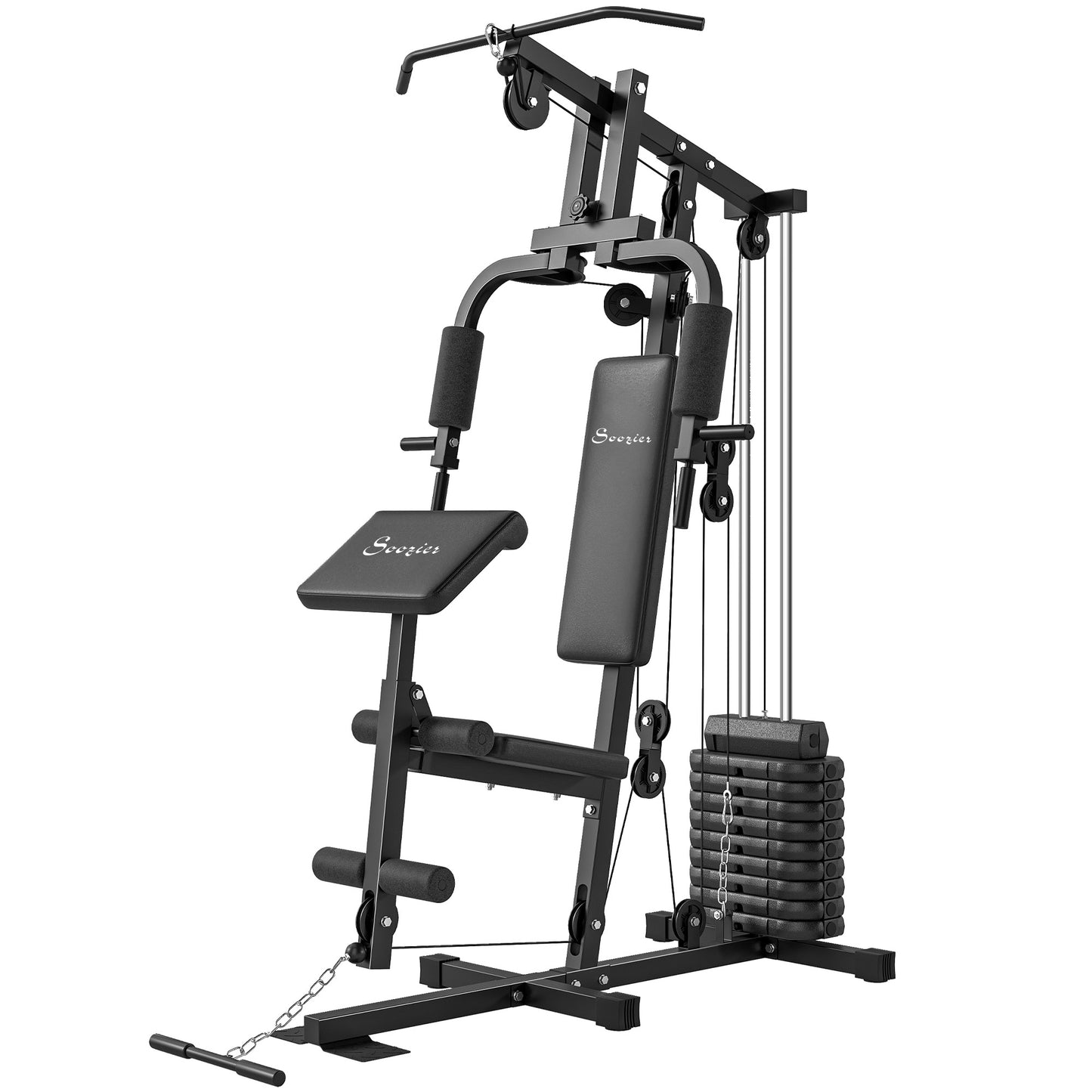 Soozier Multi-Exercise Home Gym Station with 99lbs Weight Stack, for Full Body Workout