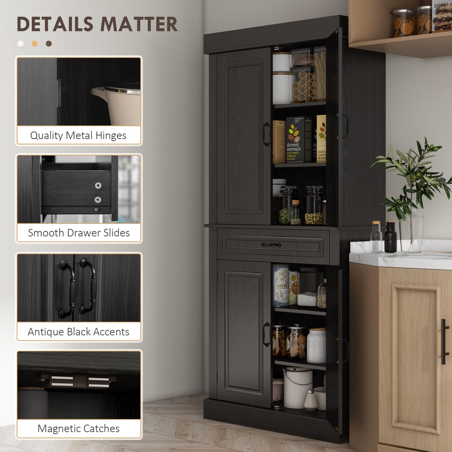 HOMCOM 71" Freestanding Kitchen Pantry with 4 Doors and 2 Cabinets, Tall Storage Cabinet for Kitchen, Distressed Coffee