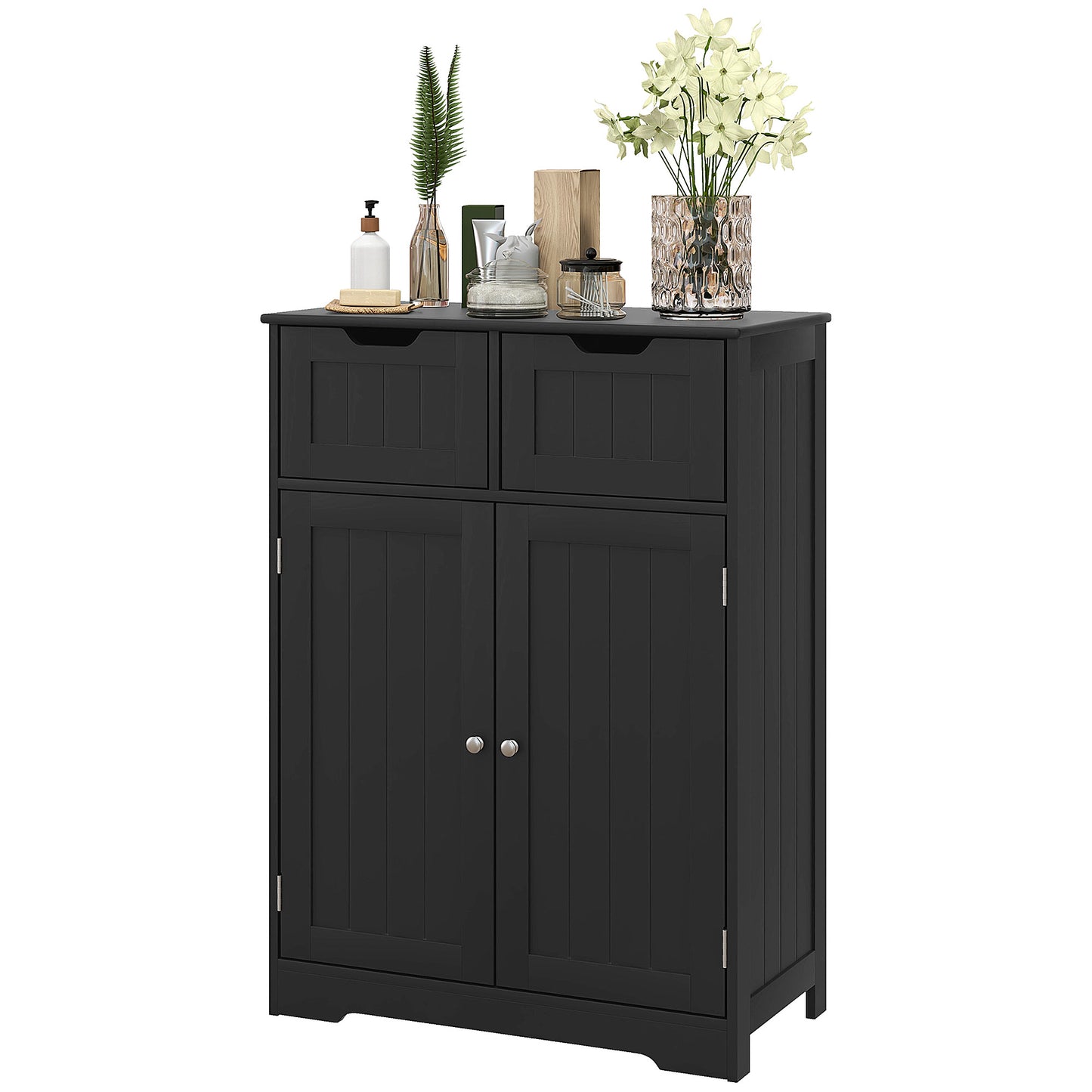 kleankin Bathroom Cabinet, Bathroom Storage Cabinet with 2 Drawers, Adjustable Shelf for Living Room, Entryway, White
