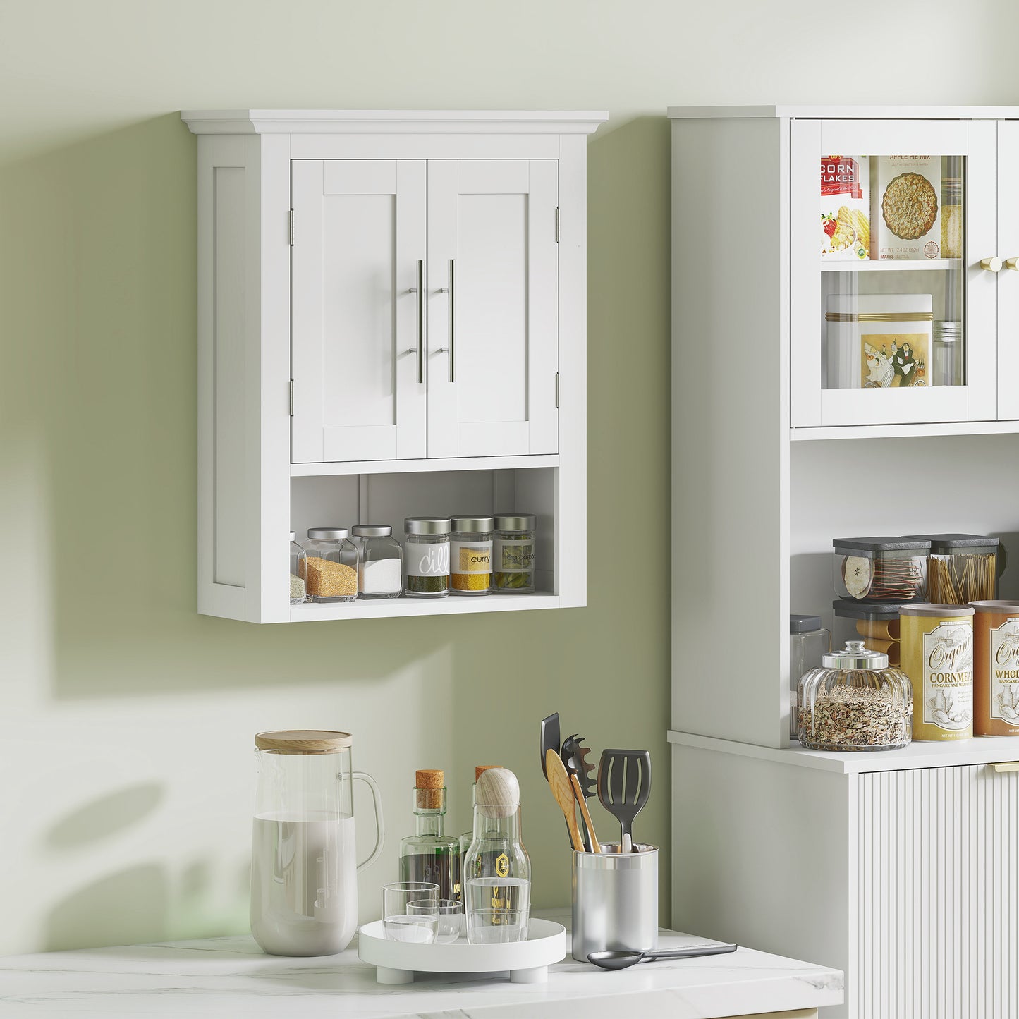 kleankin Bathroom Wall Cabinet, Medicine Cabinet, Toilet Storage Cabinet with Shelf for Living Room and Entryway, White