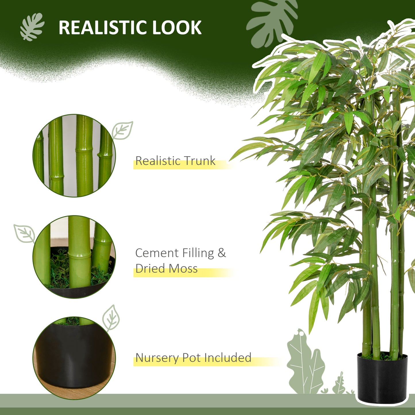 HOMCOM Set of 2 4.5FT Artificial Bamboo Tree Faux Decorative Plant in Nursery Pot for Indoor Outdoor Décor