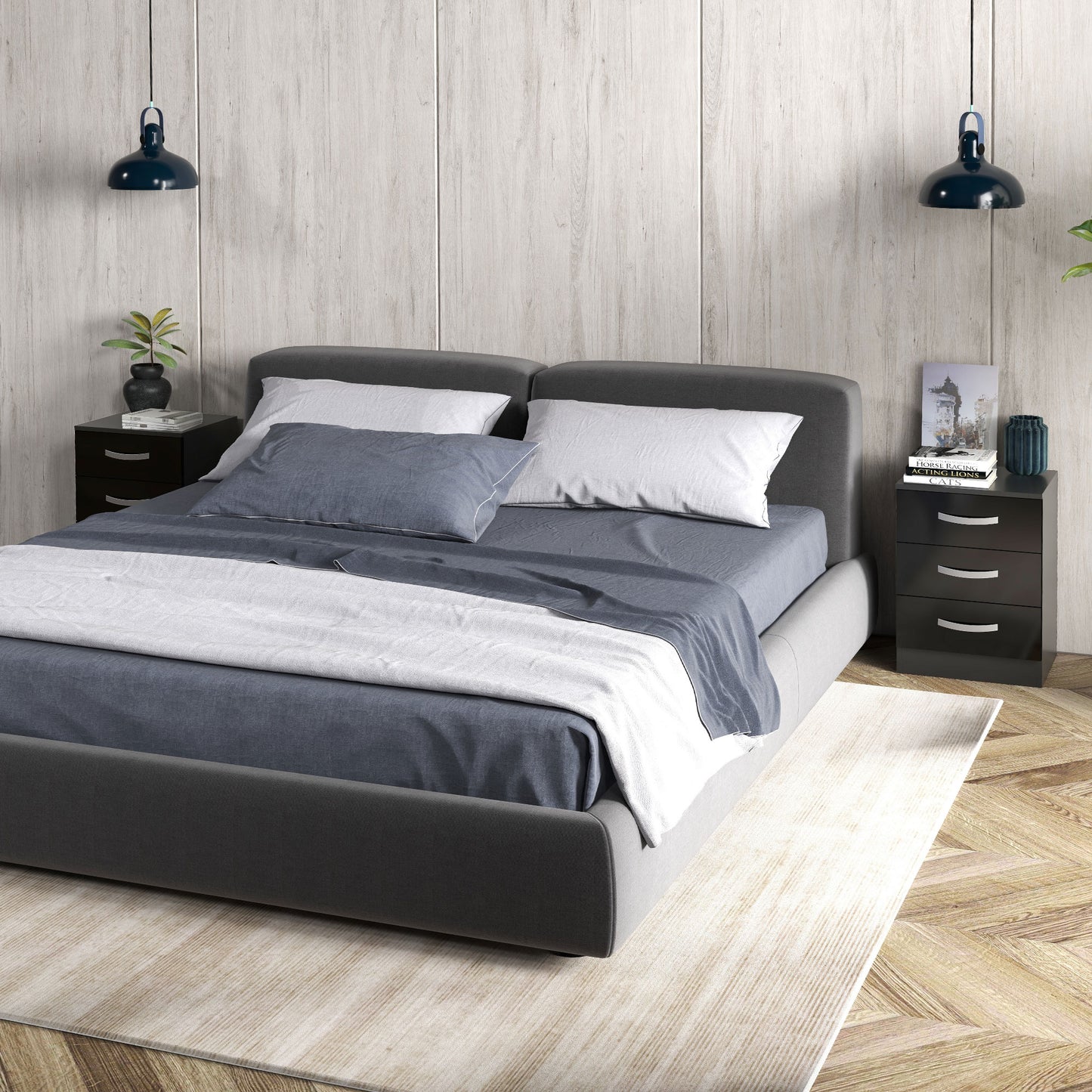 HOMCOM Modern Nightstand Set of 2, Bedside Tables with 3 High Gloss Drawers for Bedroom, White
