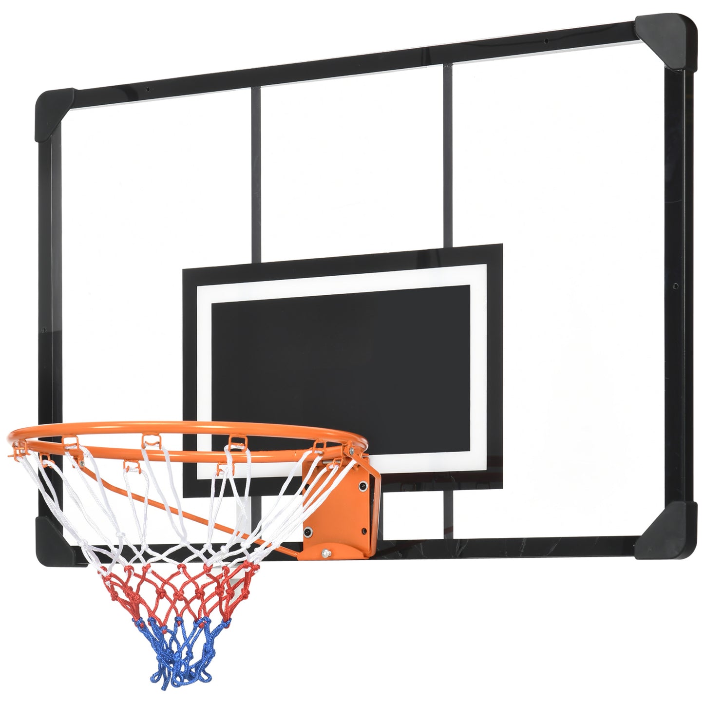 Soozier Wall Mounted Basketball Hoop with 43'' x 30'' Shatter Proof Backboard, for Indoor and Outdoor, Black