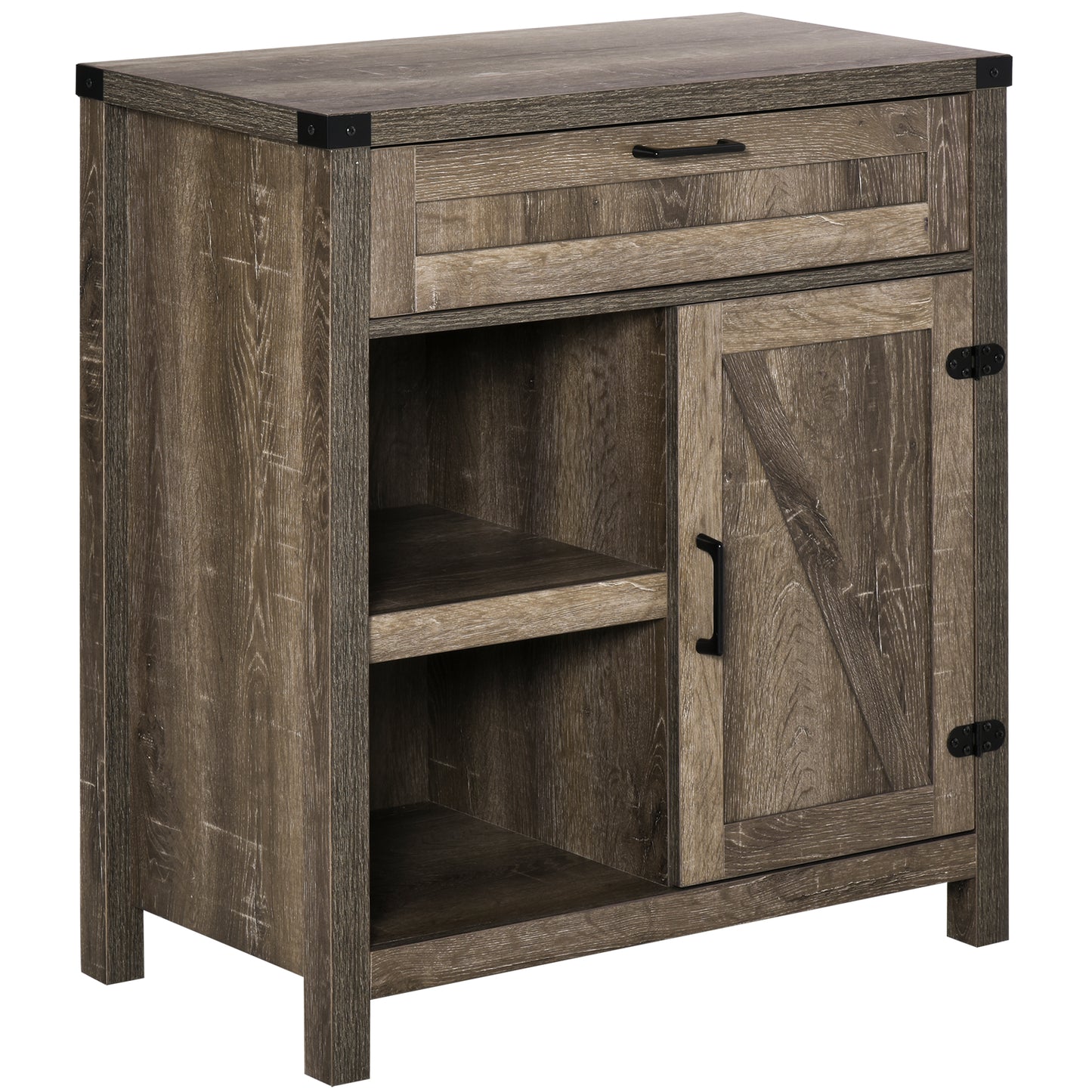 HOMCOM Rustic Barn Door Storage Cabinet Modern Farmhouse Buffet Sideboard for Kitchen and Dining Room White