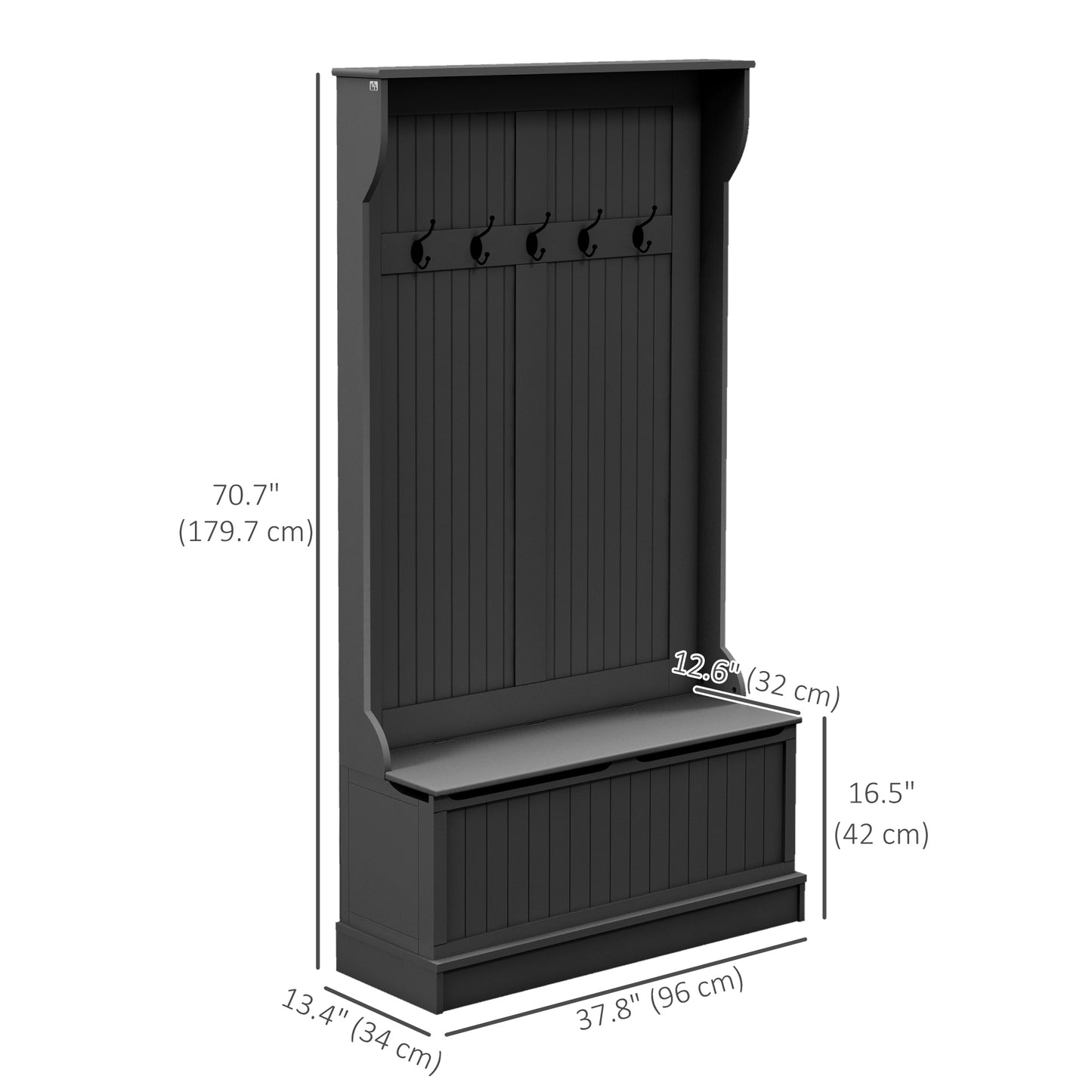HOMCOM 3-In-1 Hall Tree w/ Coat Rack, Shoe Storage and Bench Seat, Entryway Bench w/ 4 Hooks for Hallway, Living Room, White